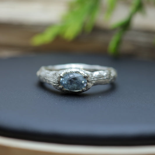 Texture Oval Aquamarine Solitaire Ring