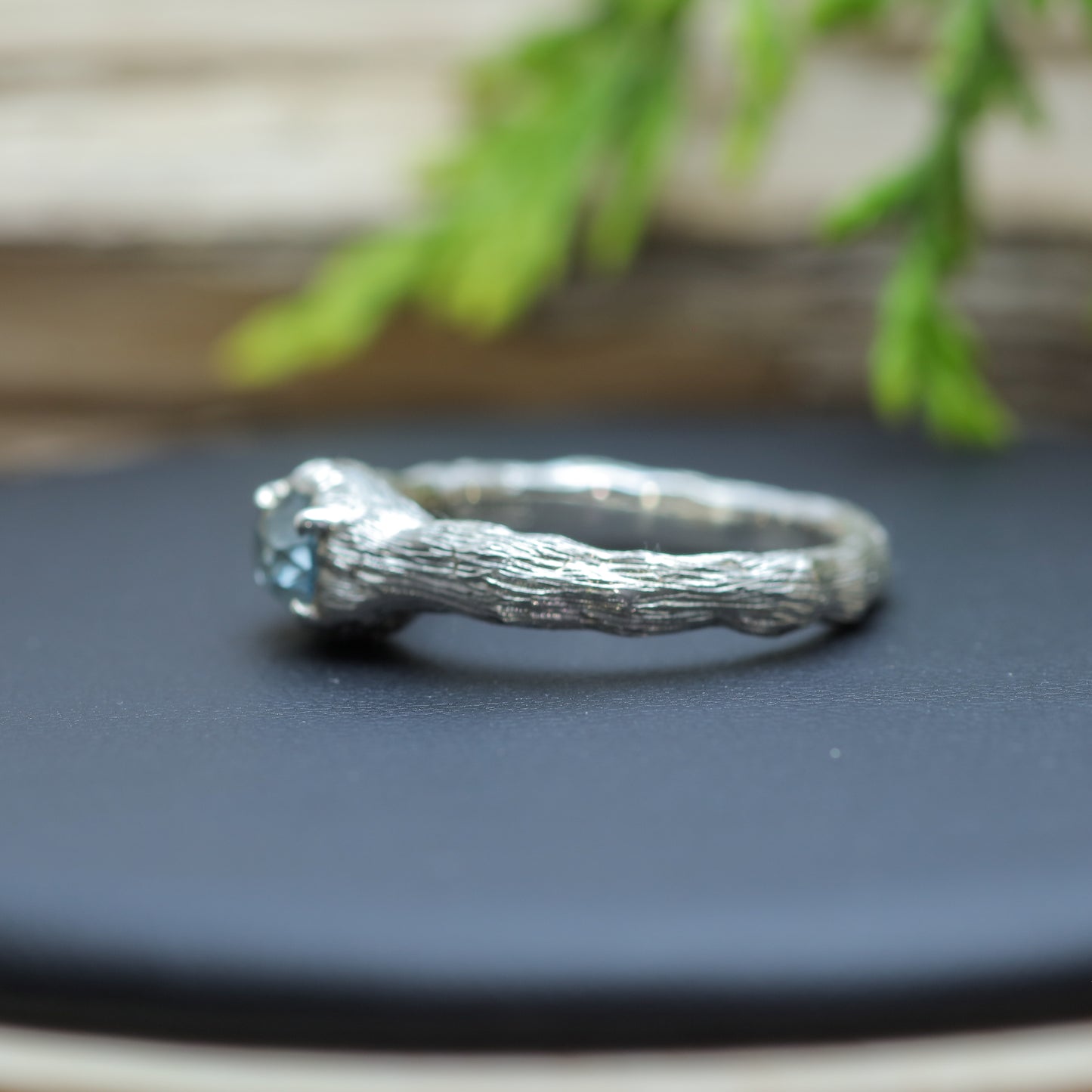 Texture Oval Aquamarine Solitaire Ring