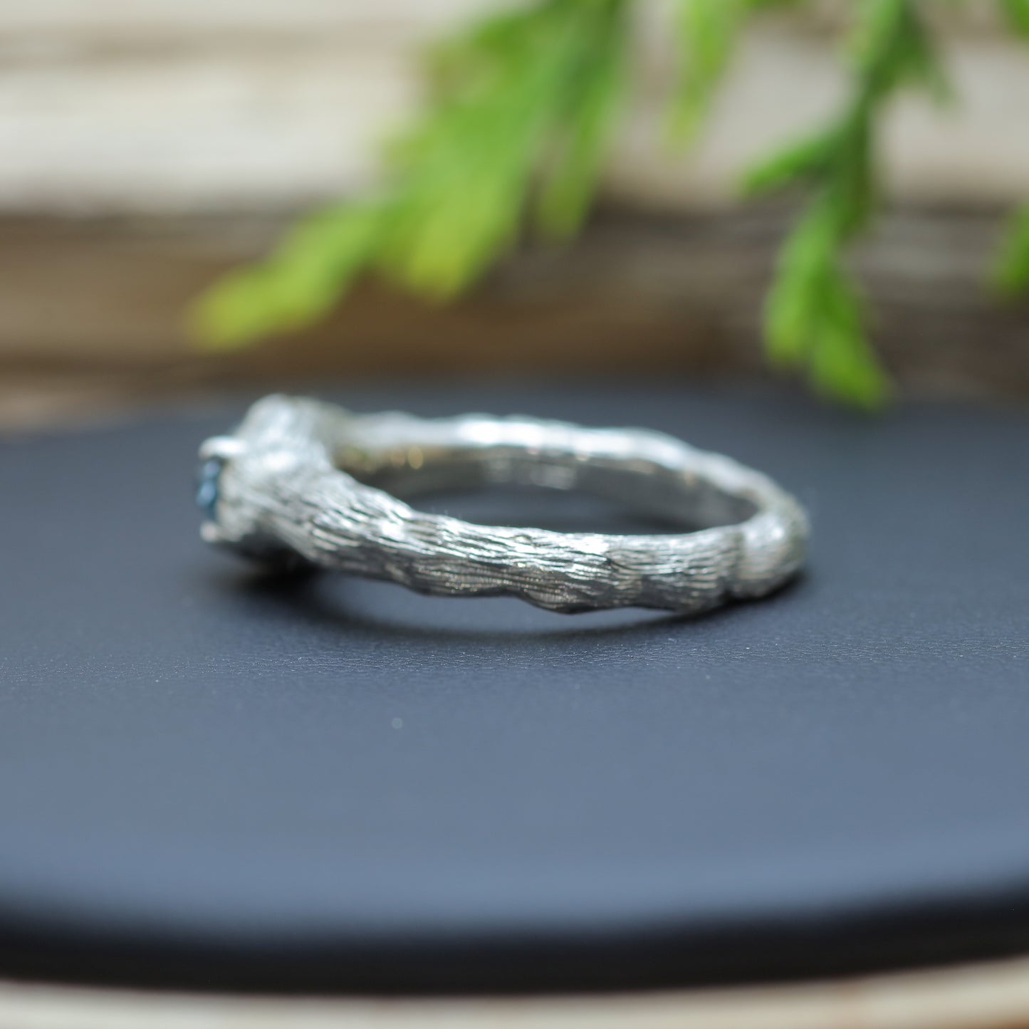 Texture Oval Aquamarine Solitaire Ring