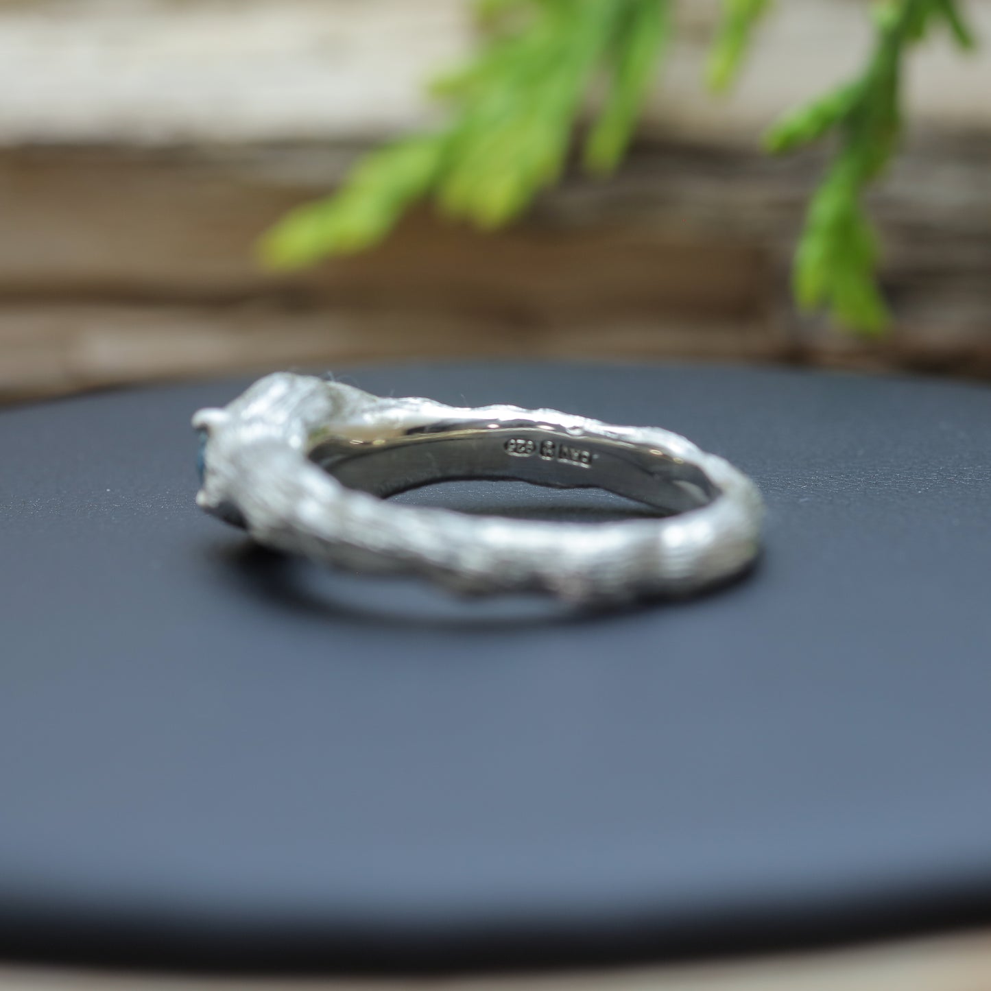 Texture Oval Aquamarine Solitaire Ring