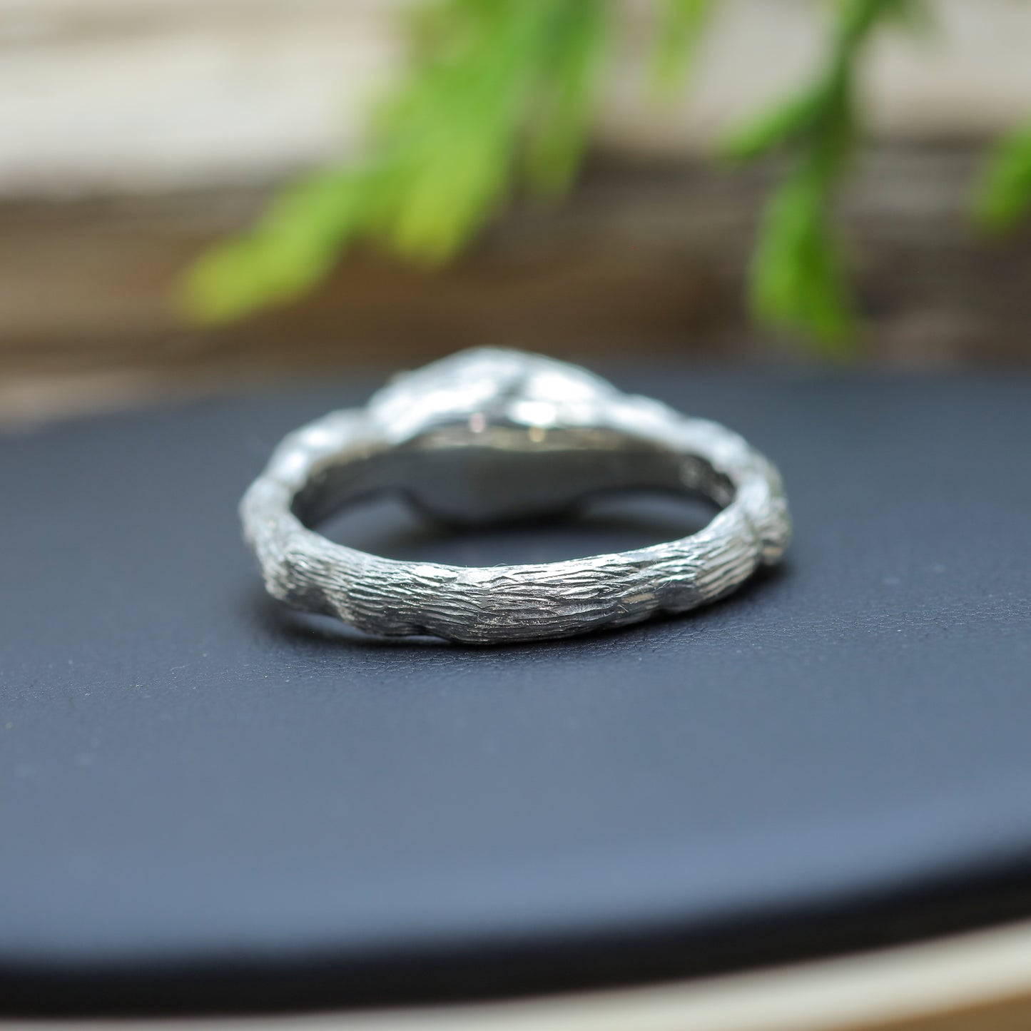 Texture Oval Aquamarine Solitaire Ring