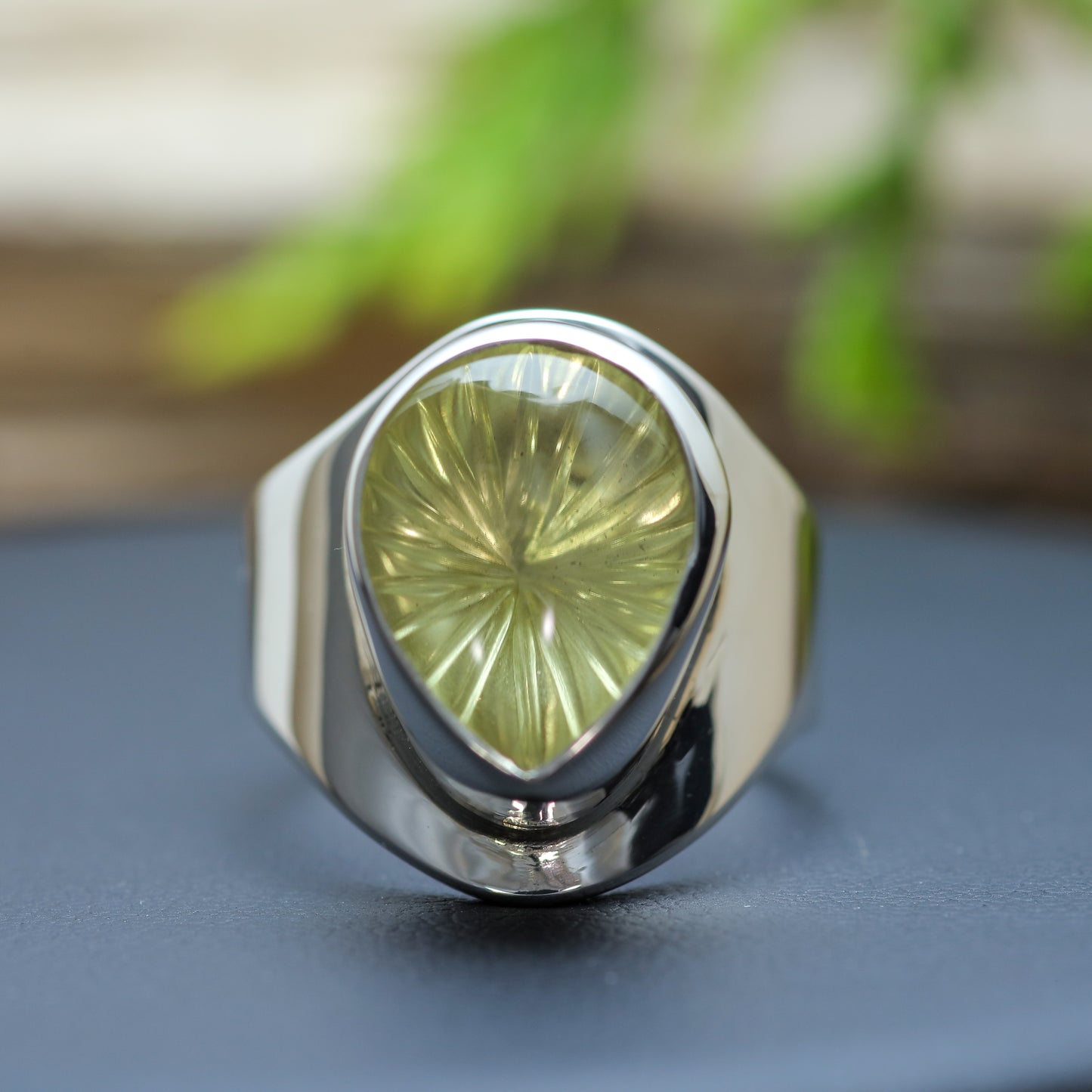 Handcrafted Pear-Shape Lemon Quartz Solitaire Ring
