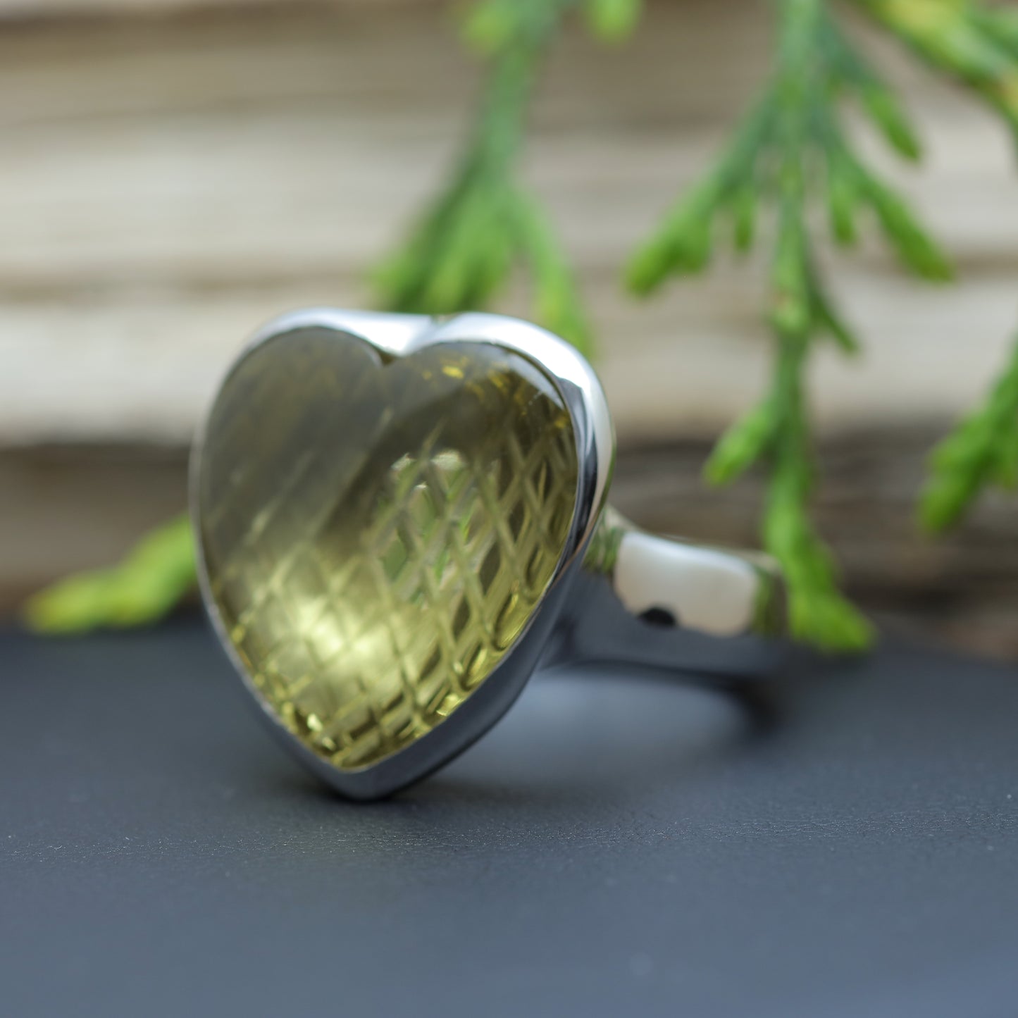 Organic Heart-Shape Lemon Quartz & Flush Diamond Statement Ring