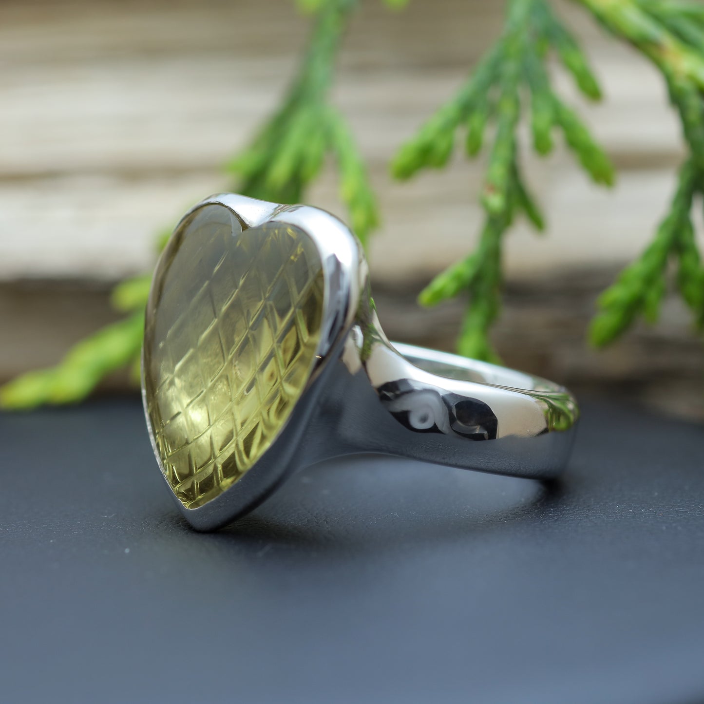 Organic Heart-Shape Lemon Quartz & Flush Diamond Statement Ring
