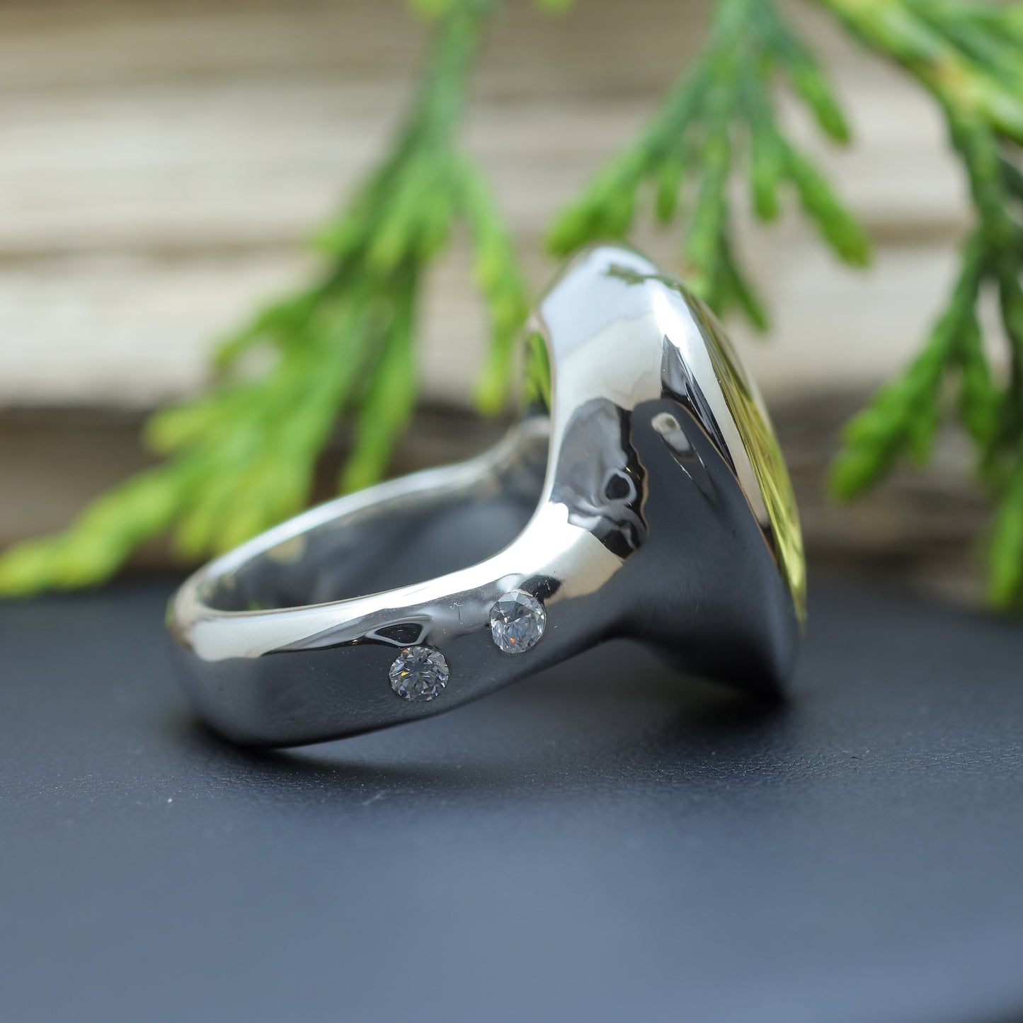 Organic Heart-Shape Lemon Quartz & Flush Diamond Statement Ring
