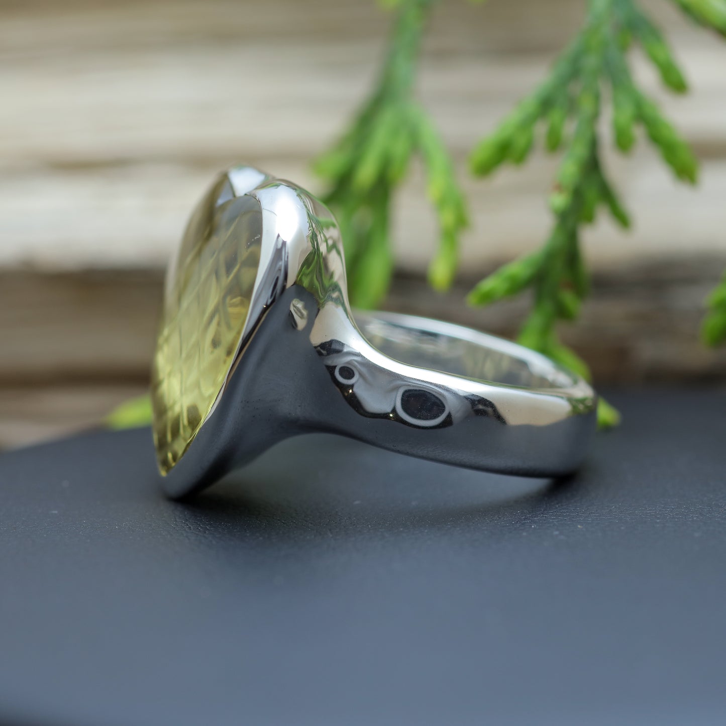 Organic Heart-Shape Lemon Quartz & Flush Diamond Statement Ring