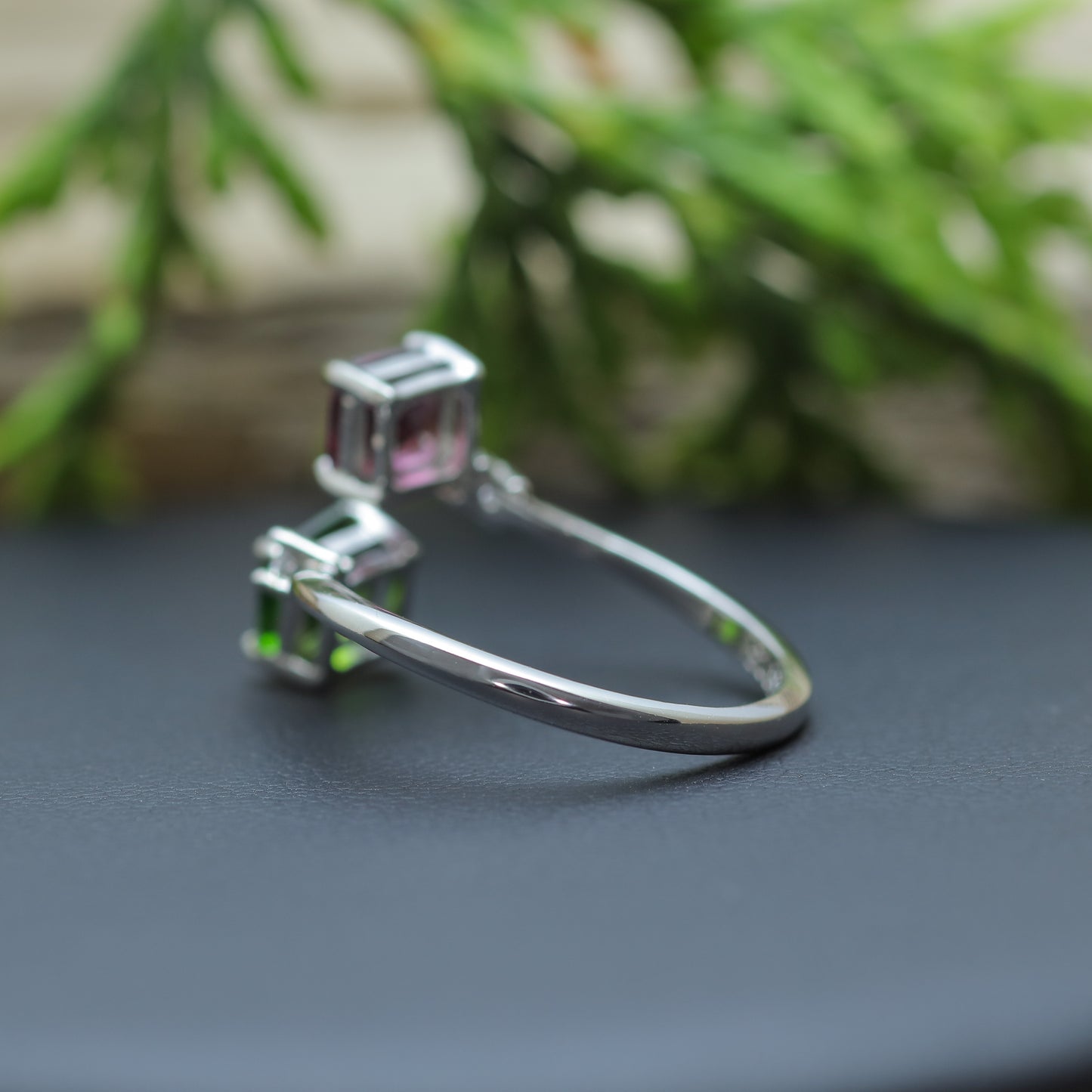 925 silver Natural Diopside and Garnet Cluster Accent Ring