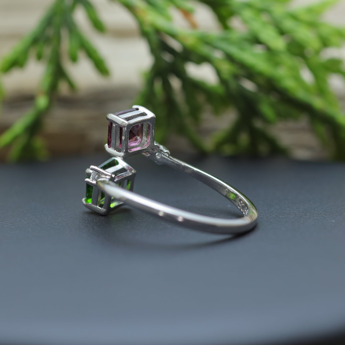 925 silver Natural Diopside and Garnet Cluster Accent Ring