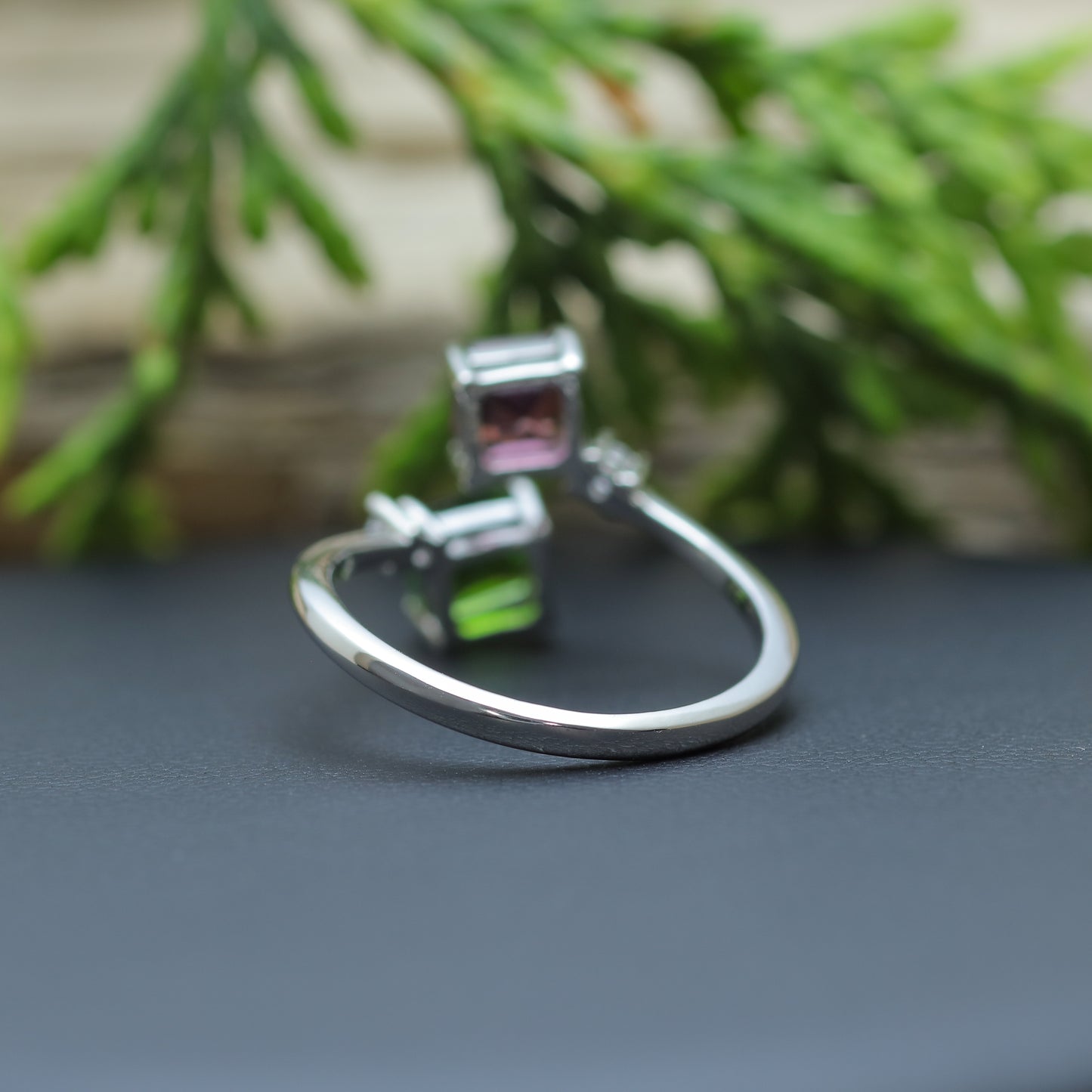 925 silver Natural Diopside and Garnet Cluster Accent Ring