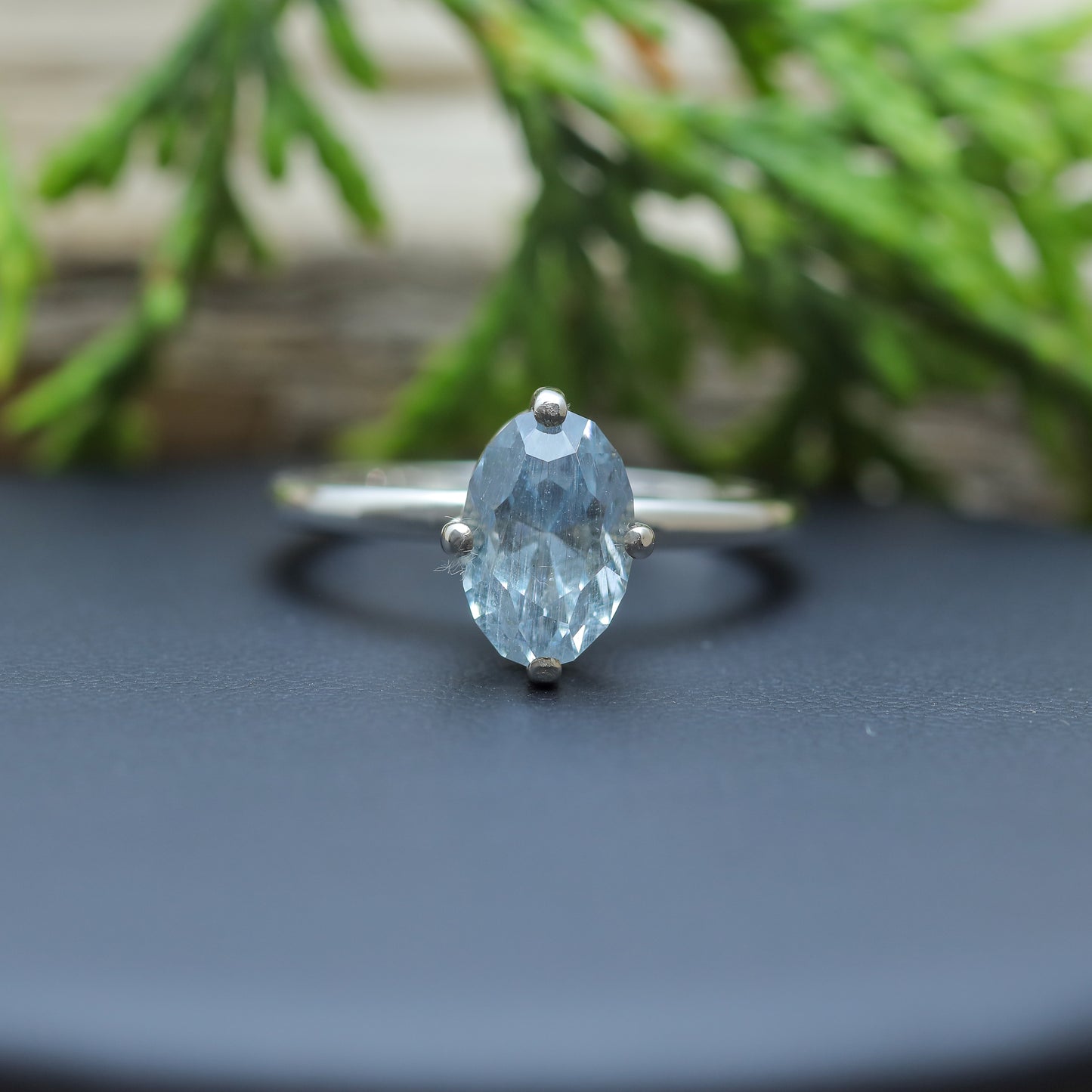 Natural Aquamarine Argentium Silver Solitaire Ring