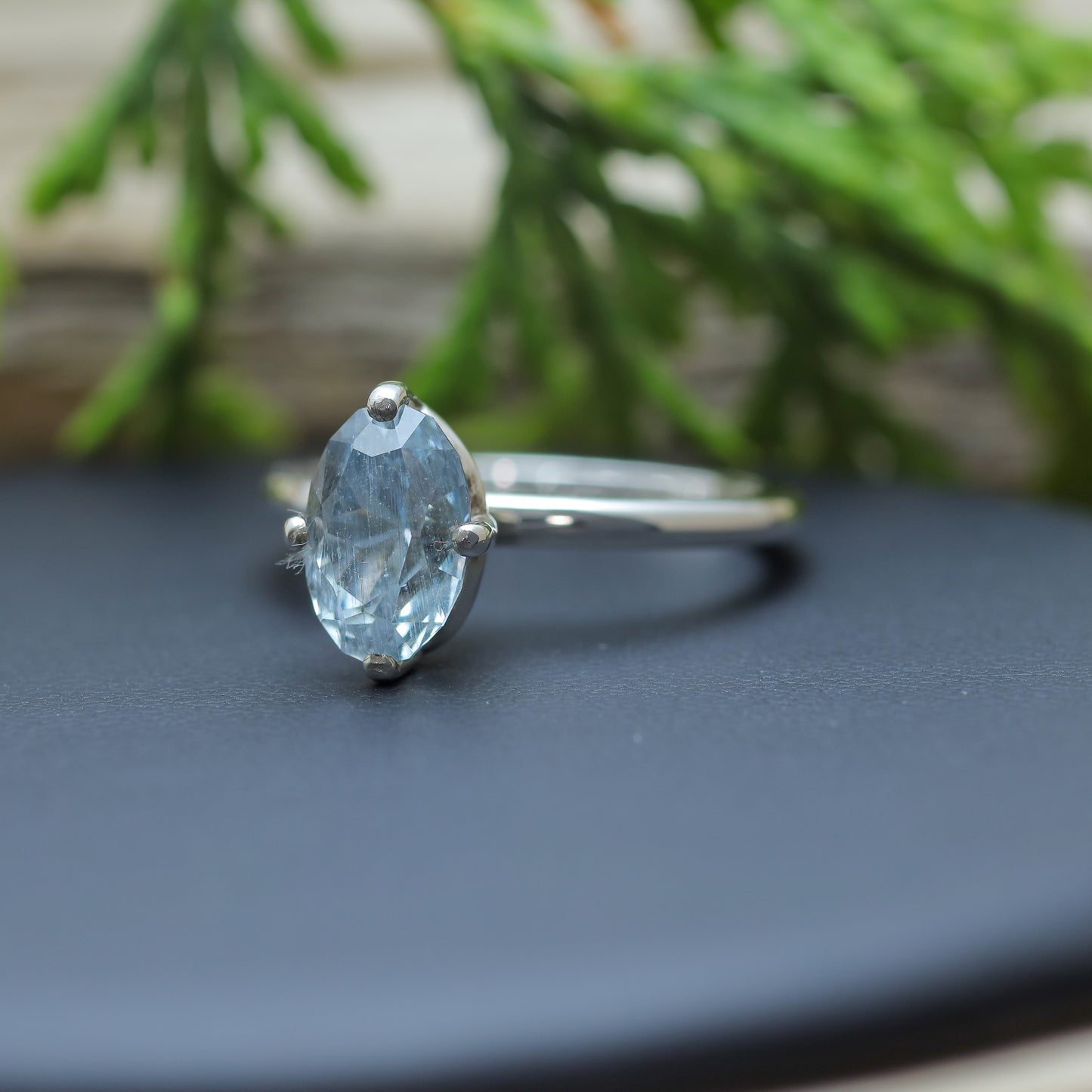 Natural Aquamarine Argentium Silver Solitaire Ring