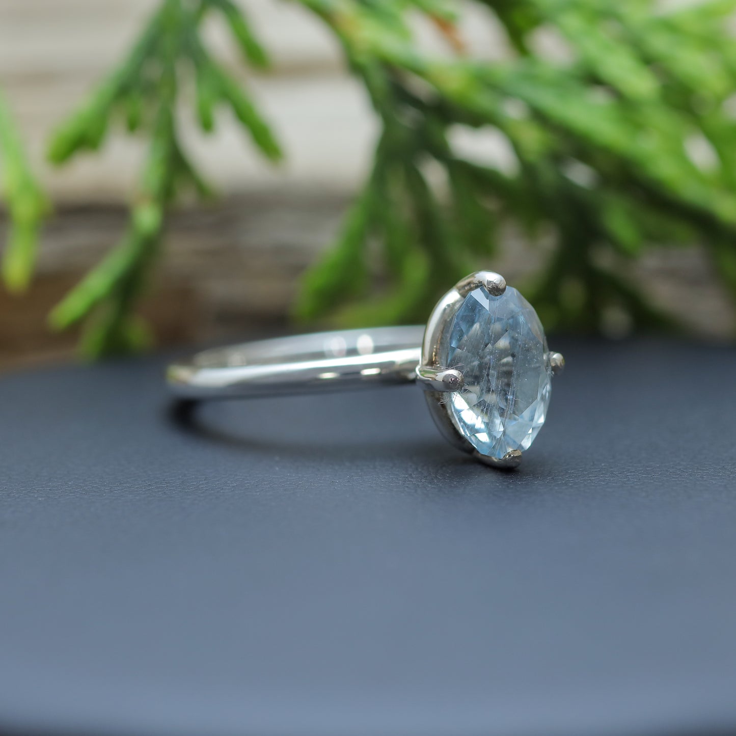 Natural Aquamarine Argentium Silver Solitaire Ring