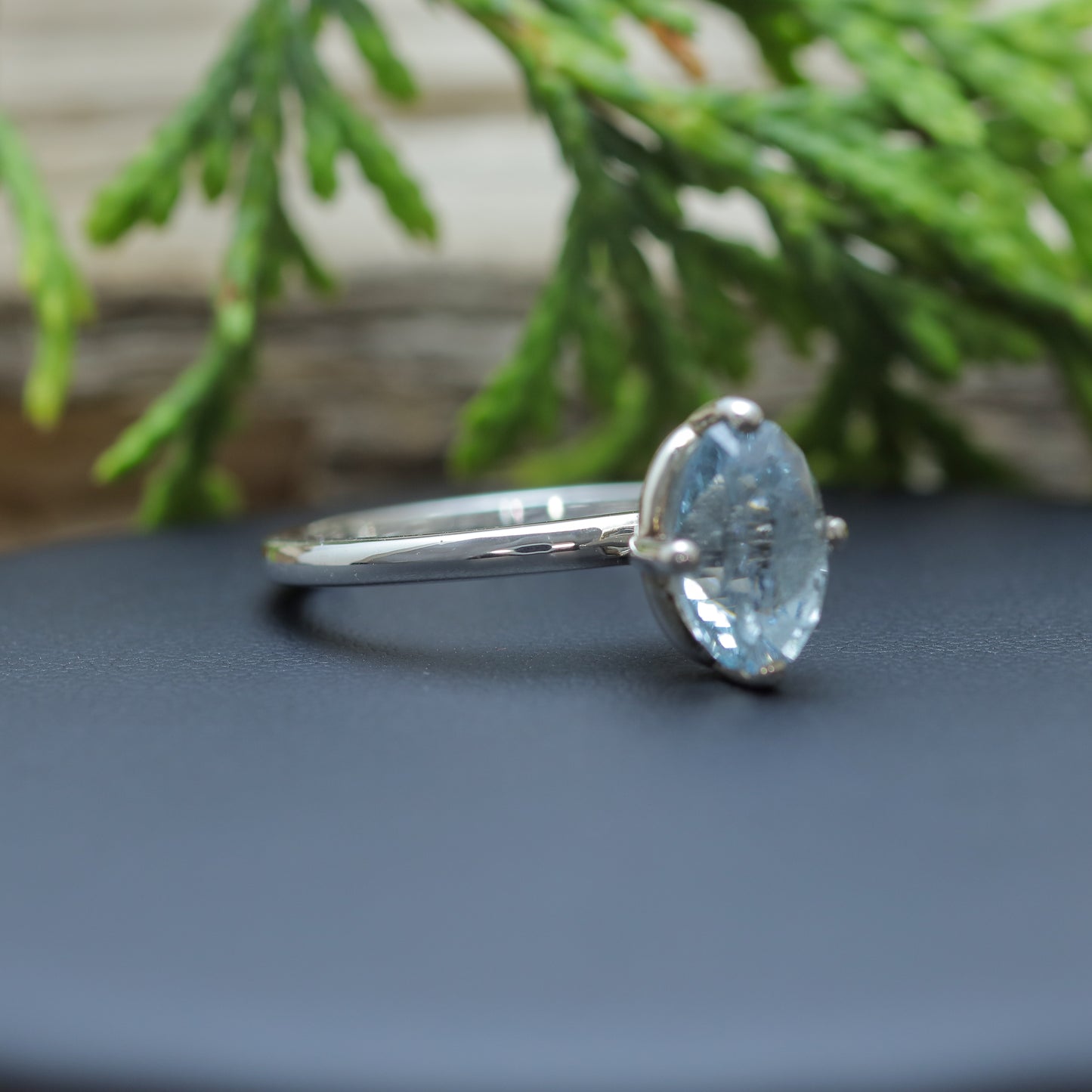 Natural Aquamarine Argentium Silver Solitaire Ring