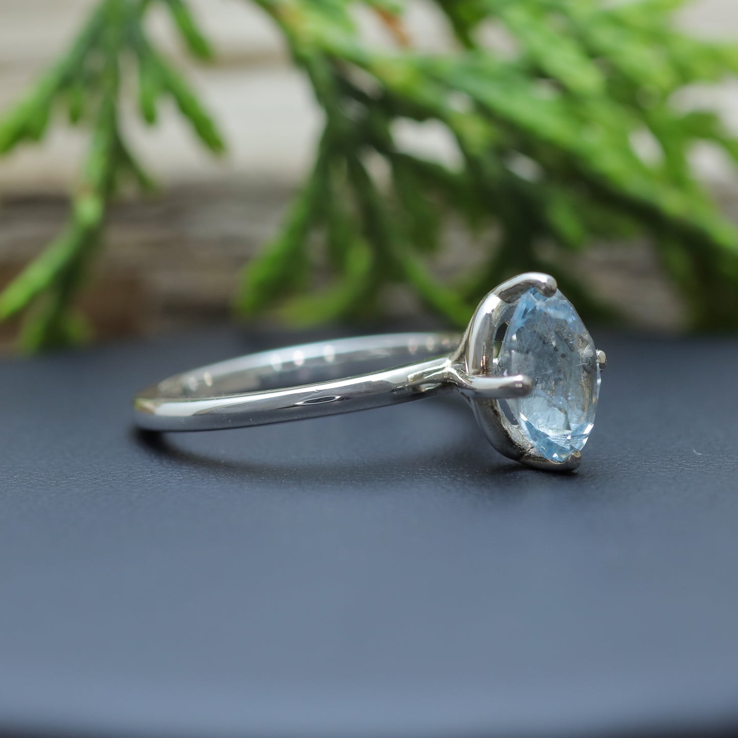 Natural Aquamarine Argentium Silver Solitaire Ring
