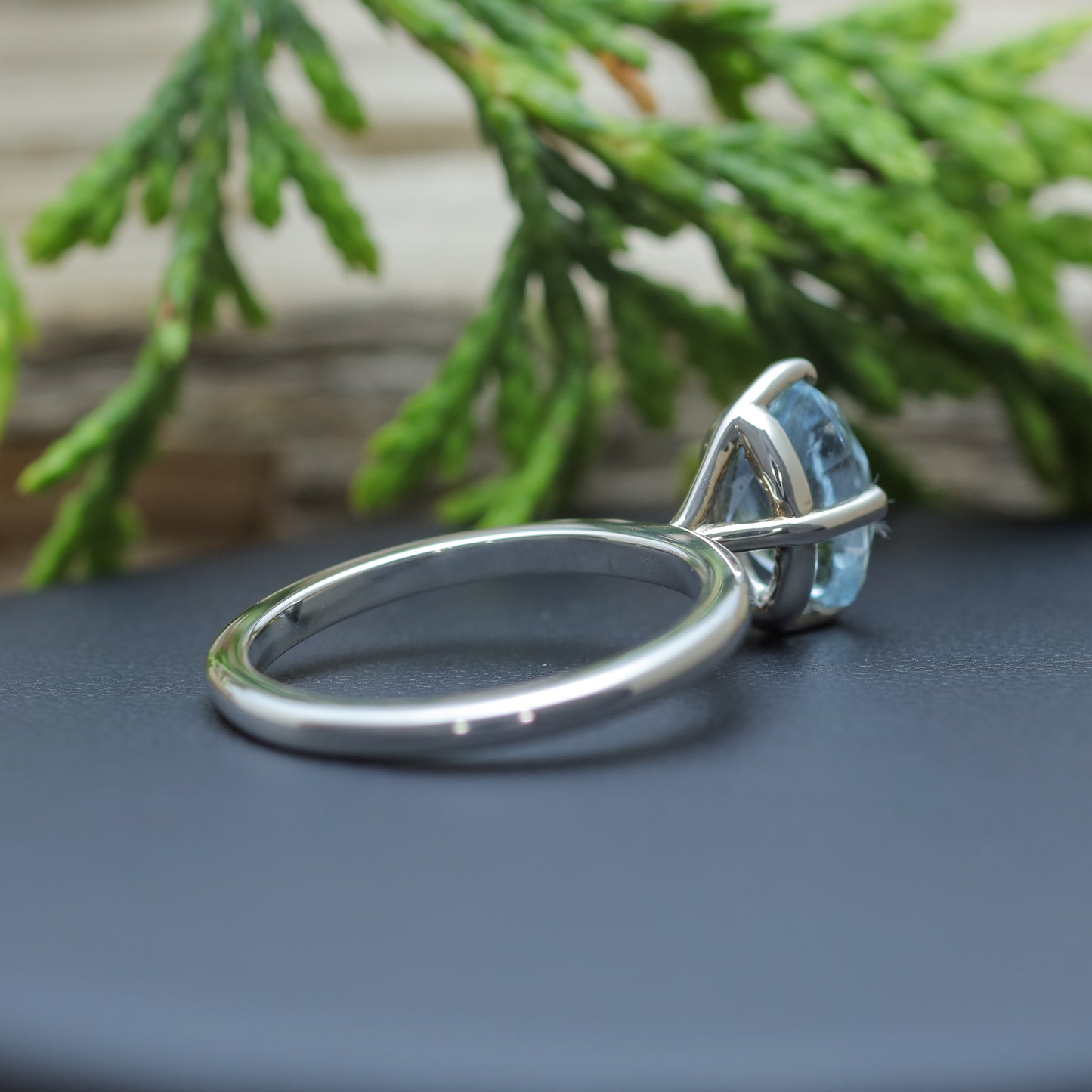 Natural Aquamarine Argentium Silver Solitaire Ring