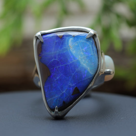 Organic Australian Boulder Opal & Crystal Opal Statement Ring
