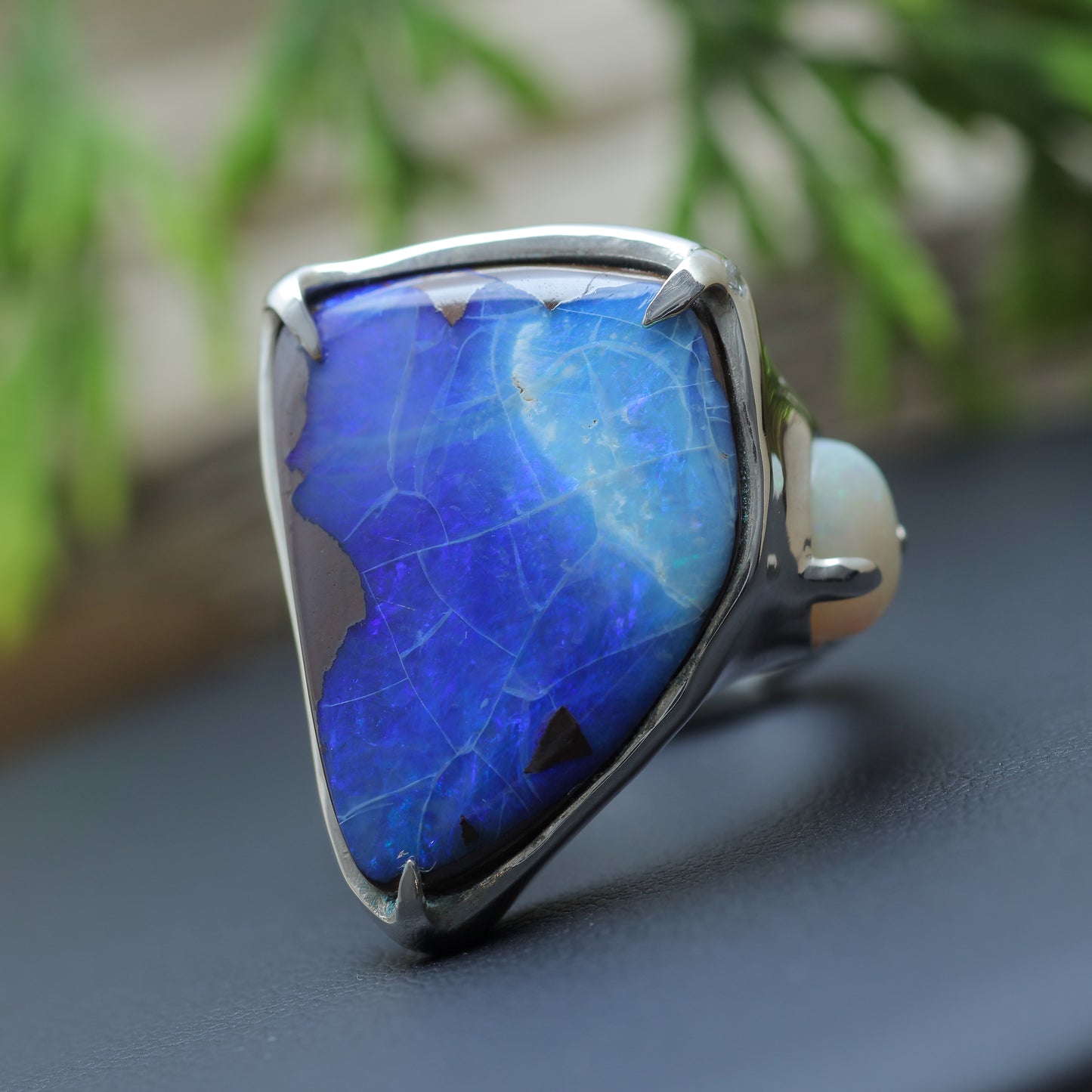 Organic Australian Boulder Opal & Crystal Opal Statement Ring