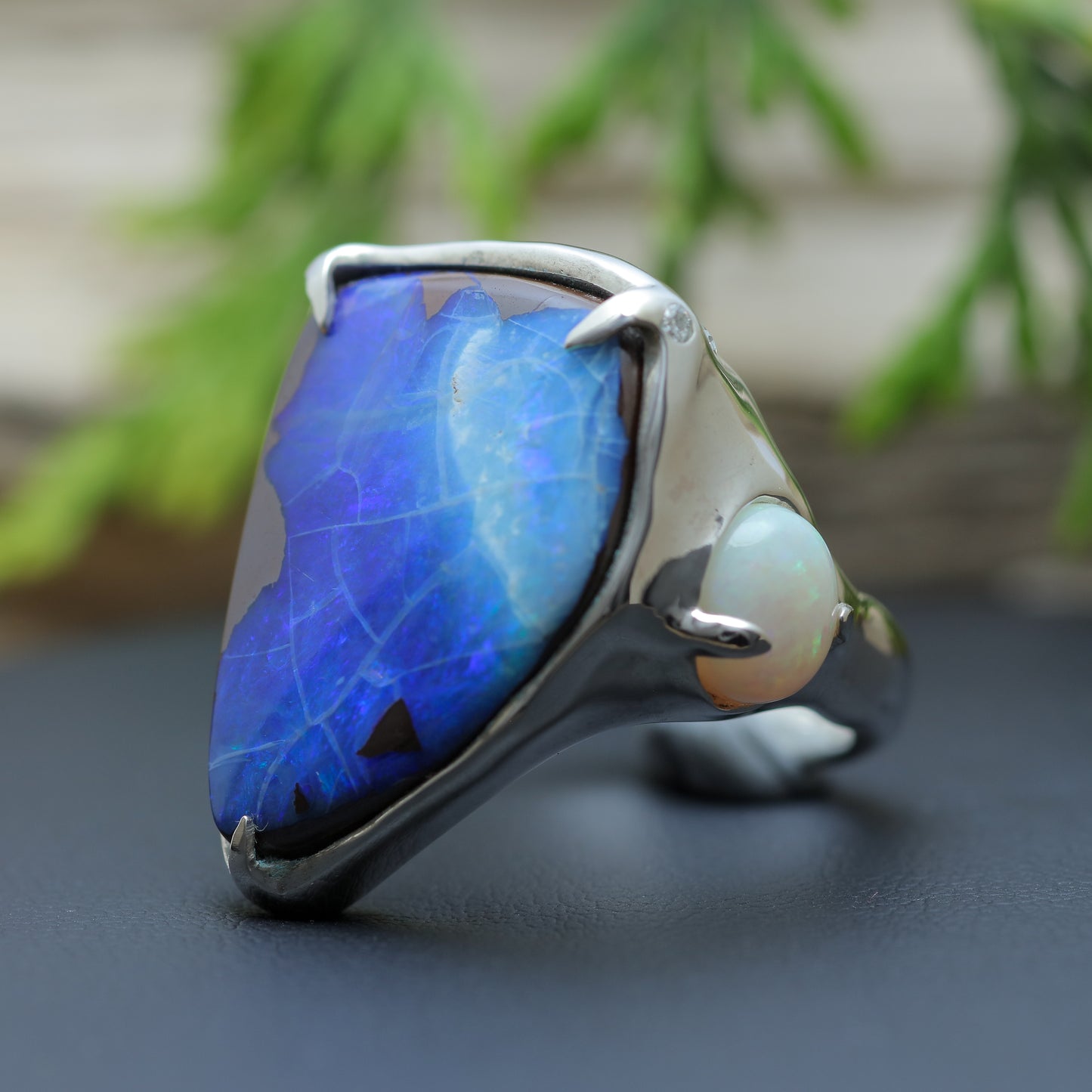 Organic Australian Boulder Opal & Crystal Opal Statement Ring