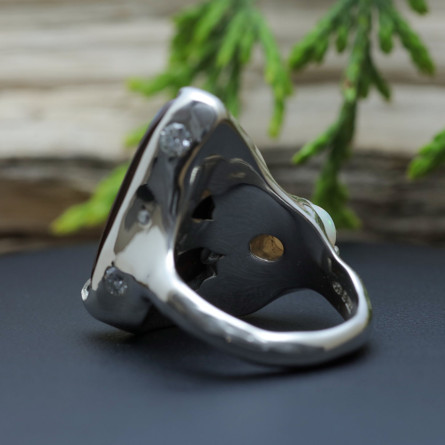Organic Australian Boulder Opal & Crystal Opal Statement Ring