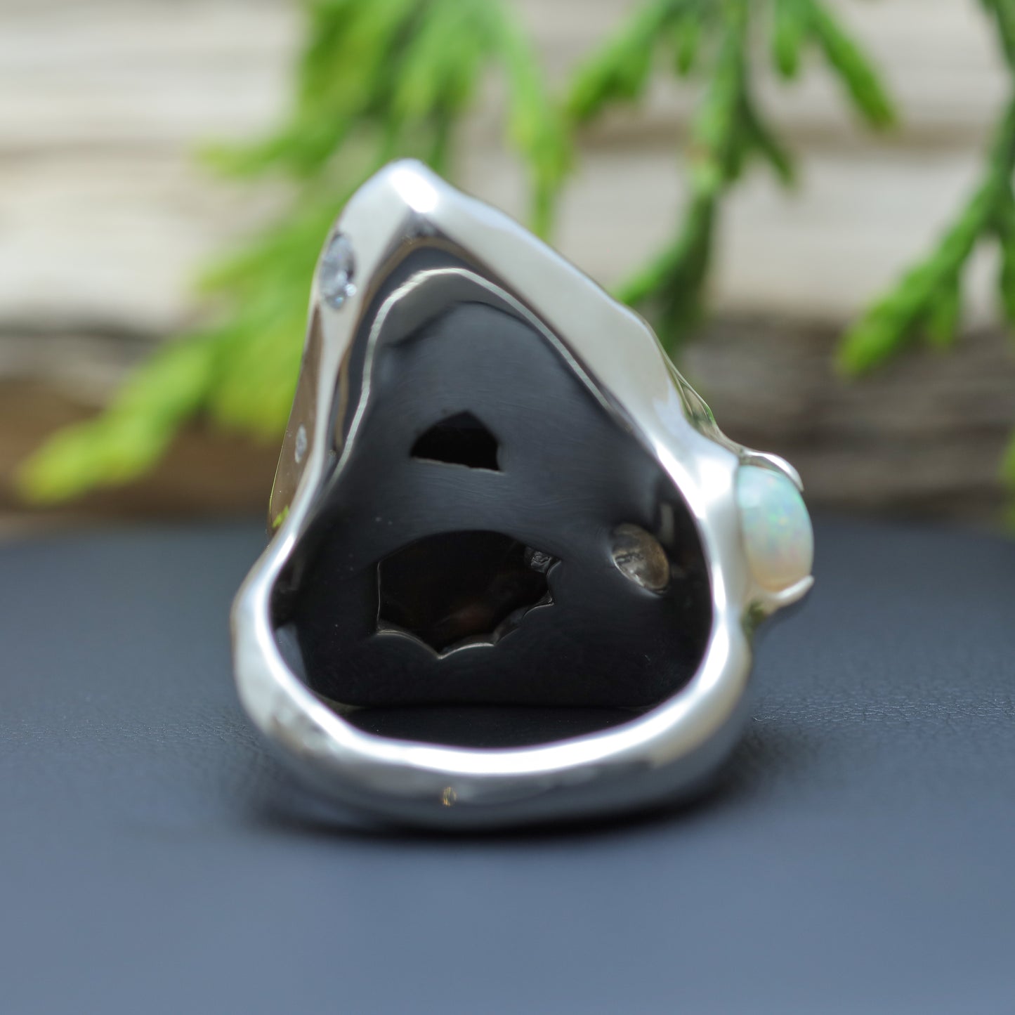 Organic Australian Boulder Opal & Crystal Opal Statement Ring
