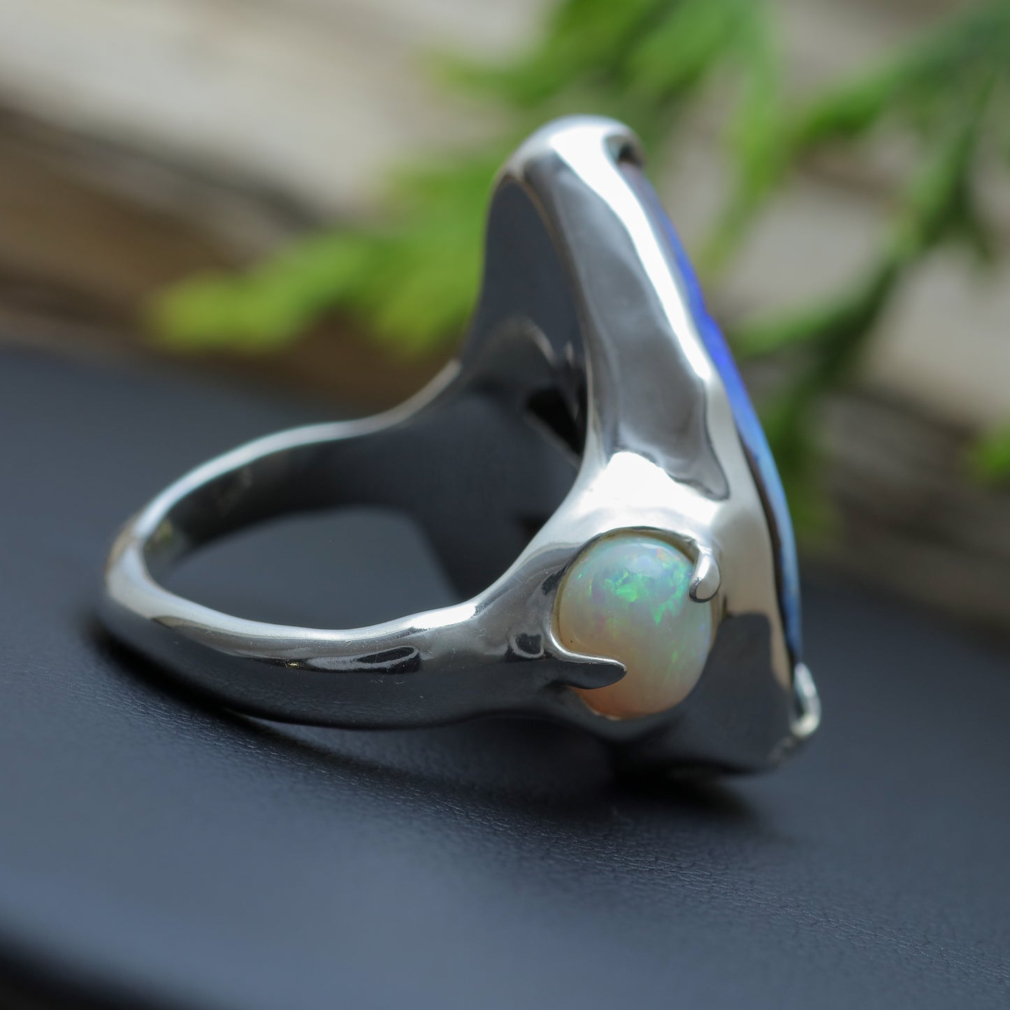 Organic Australian Boulder Opal & Crystal Opal Statement Ring