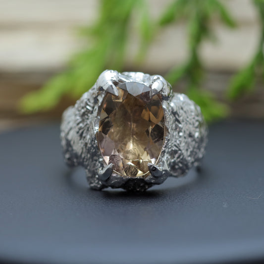 Rhodium-Plated Smokey Quartz Solitaire Ring