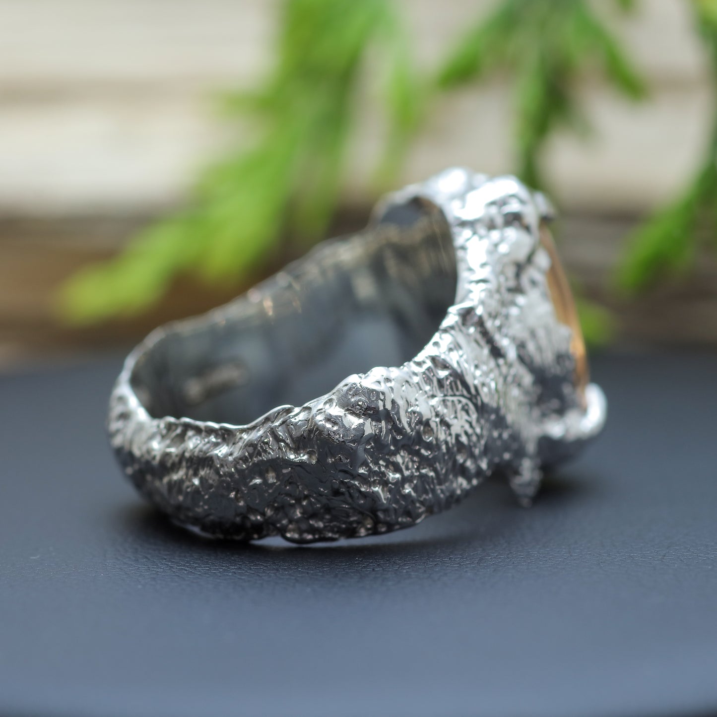 Rhodium-Plated Smokey Quartz Solitaire Ring