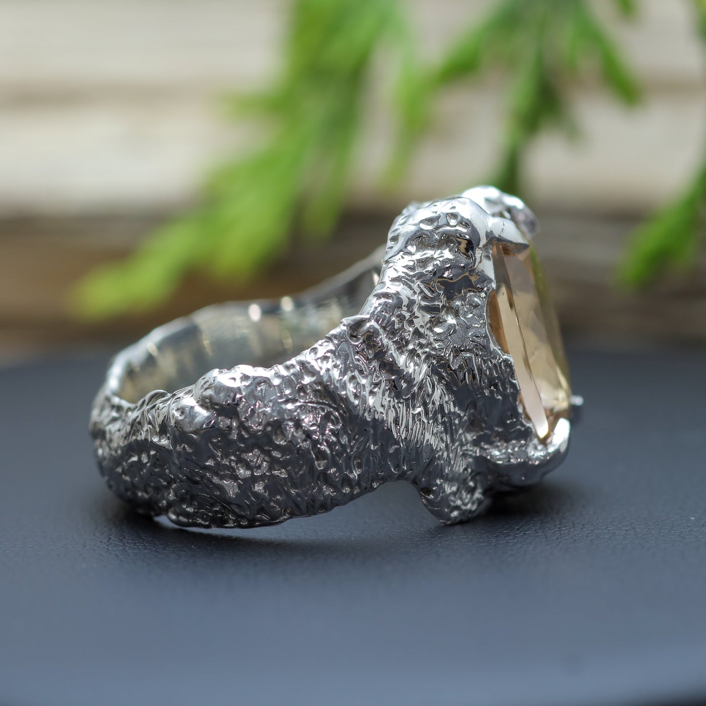 Rhodium-Plated Smokey Quartz Solitaire Ring