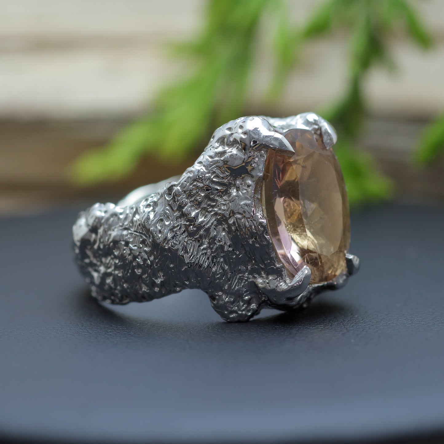 Rhodium-Plated Smokey Quartz Solitaire Ring