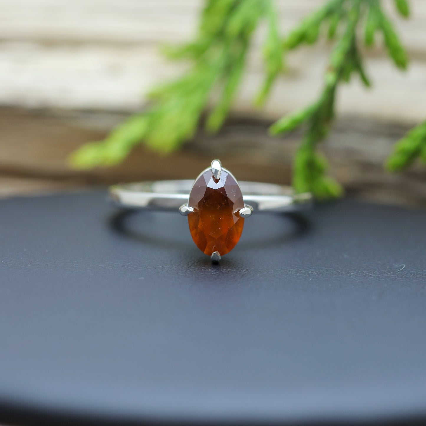 Natural Hessonite Garnet Solitaire Ring