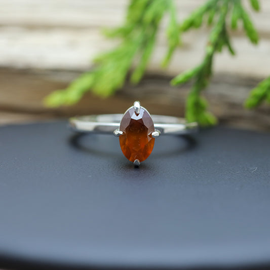 Natural Hessonite Garnet Solitaire Ring