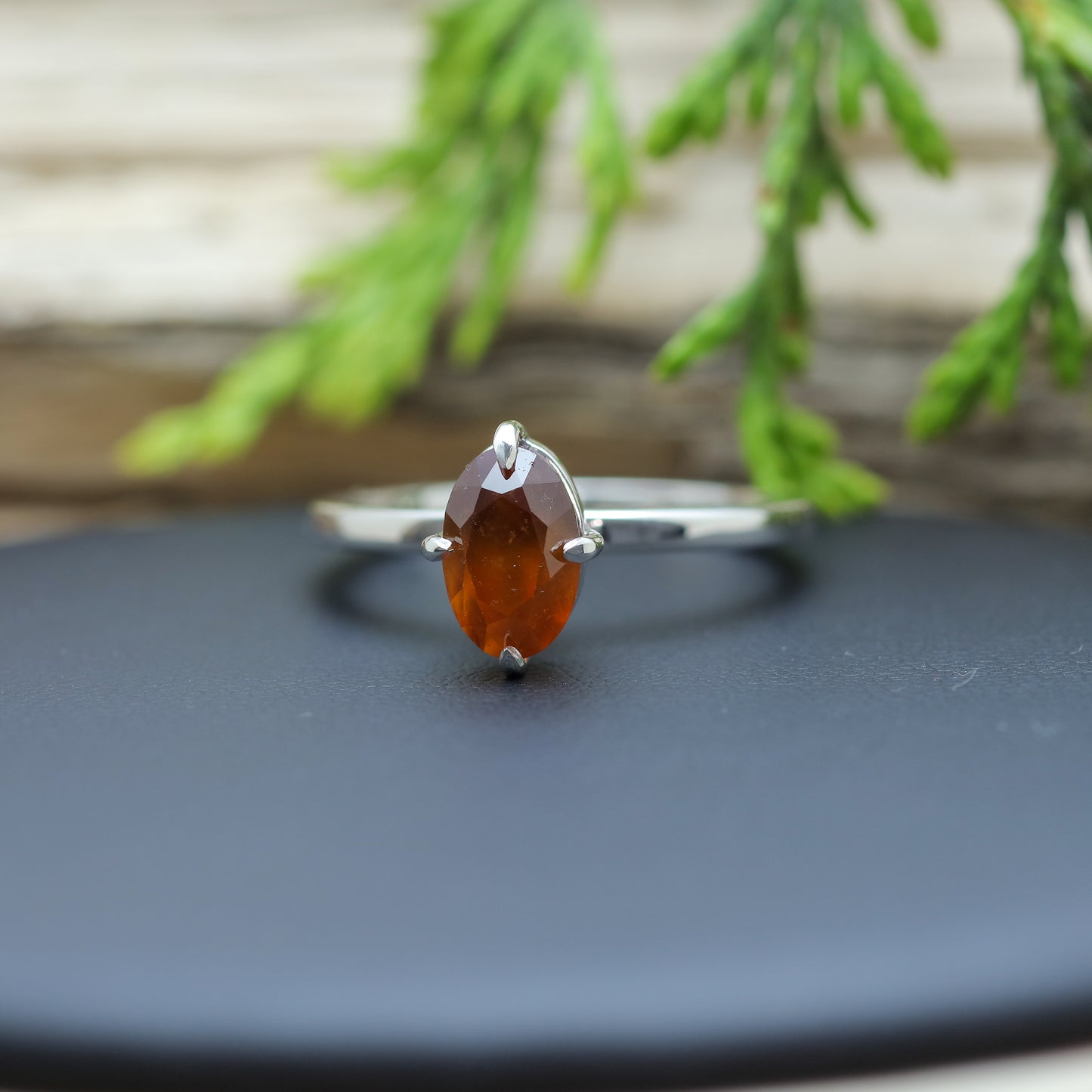 Natural Hessonite Garnet Solitaire Ring