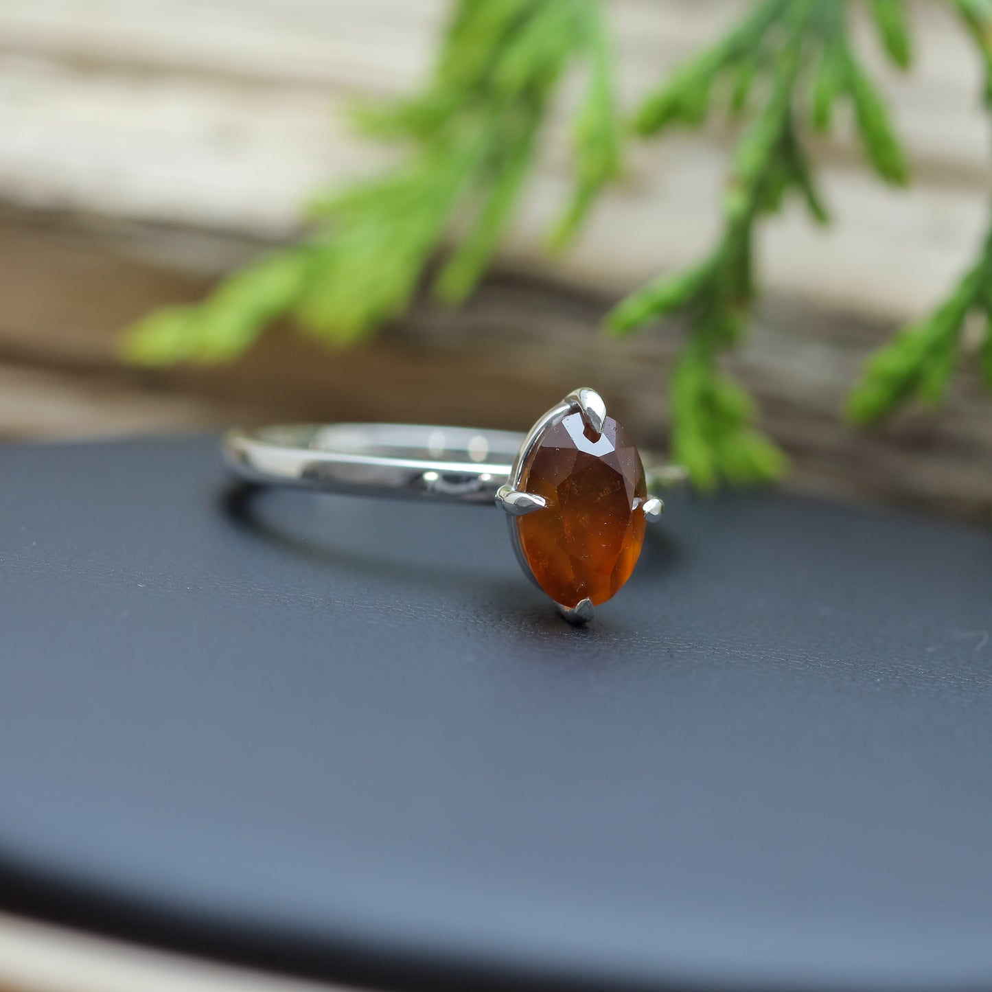 Natural Hessonite Garnet Solitaire Ring