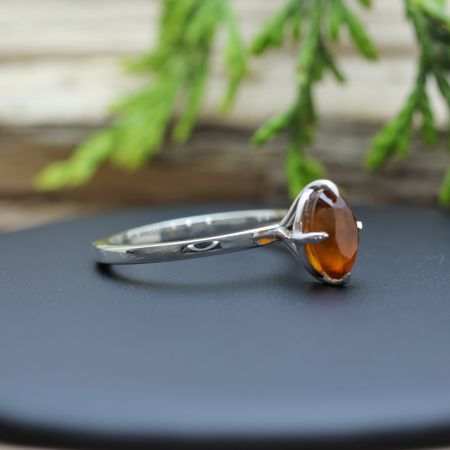 Natural Hessonite Garnet Solitaire Ring