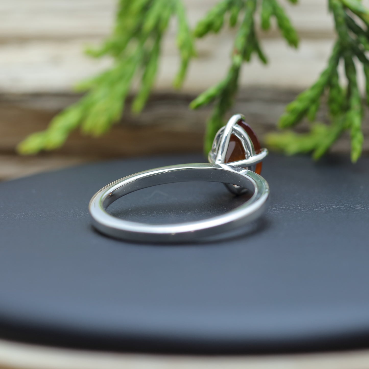 Natural Hessonite Garnet Solitaire Ring