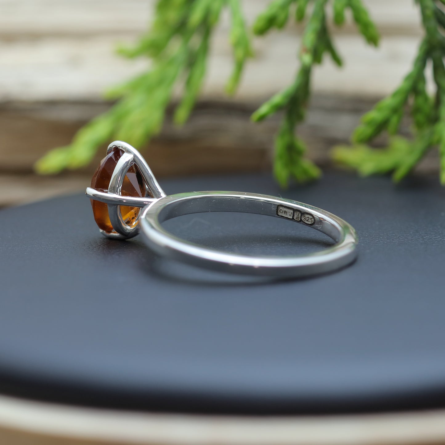 Natural Hessonite Garnet Solitaire Ring