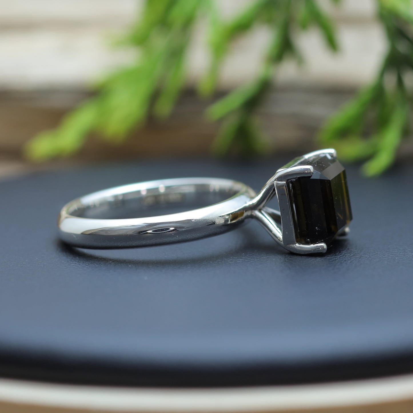 Certified Dark Green Square Tourmaline Sterling Silver Ring