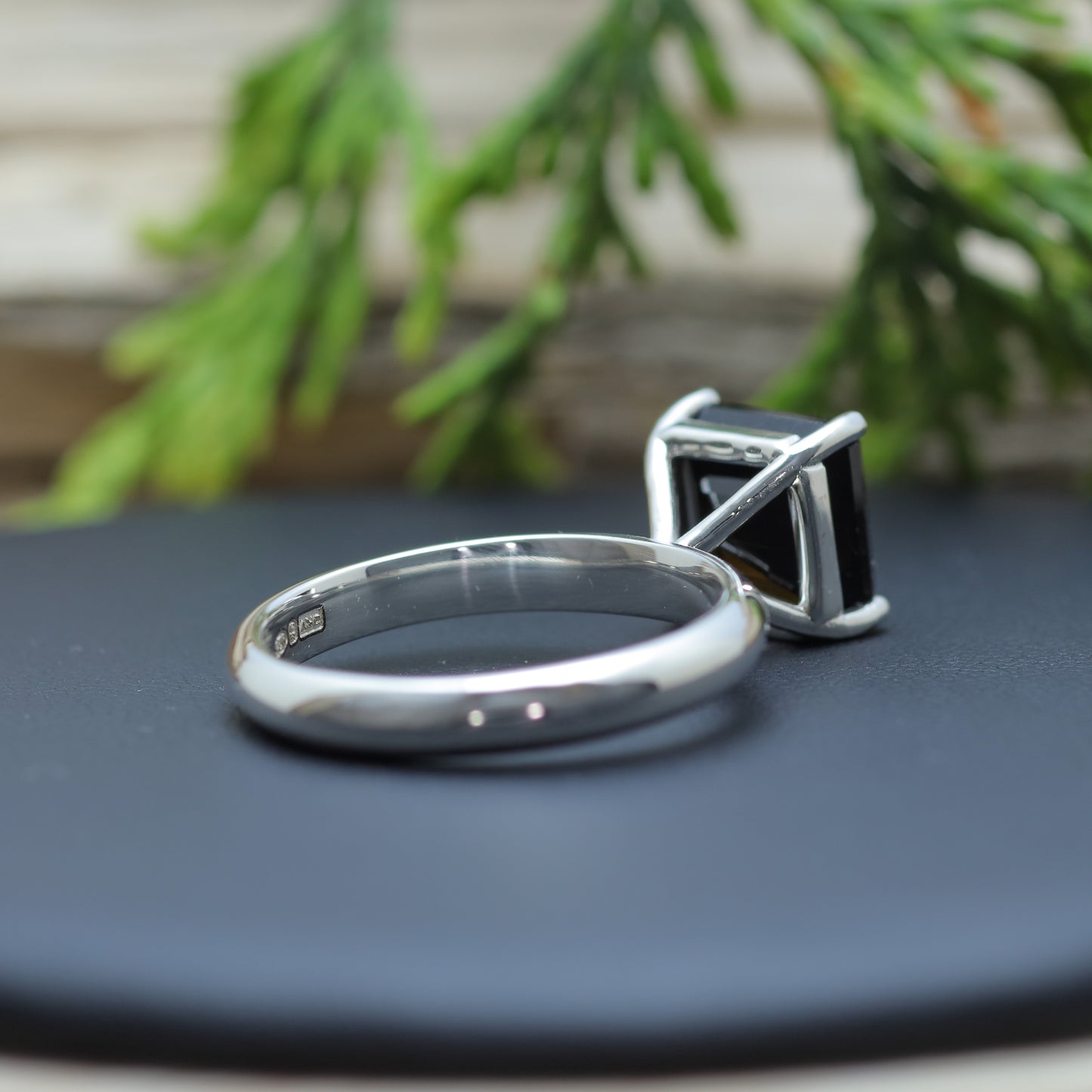 Certified Dark Green Square Tourmaline Sterling Silver Ring