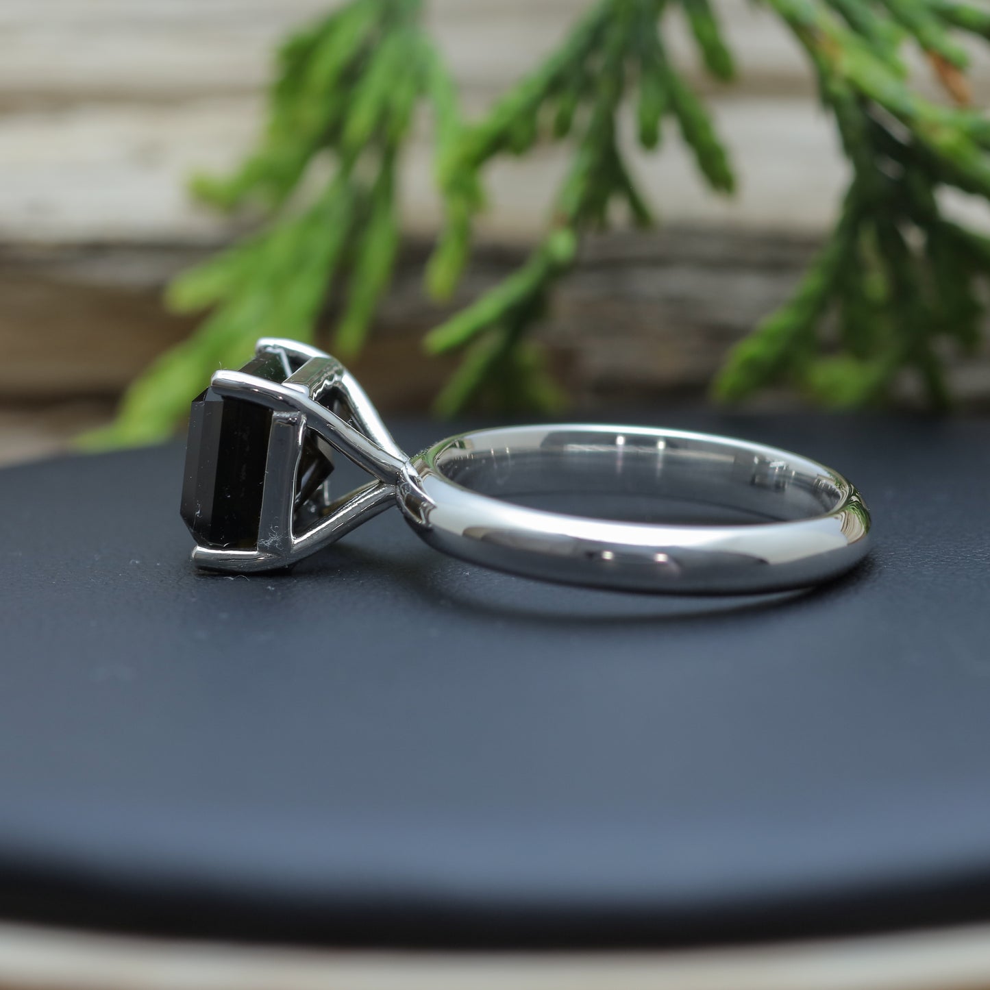 Certified Dark Green Square Tourmaline Sterling Silver Ring