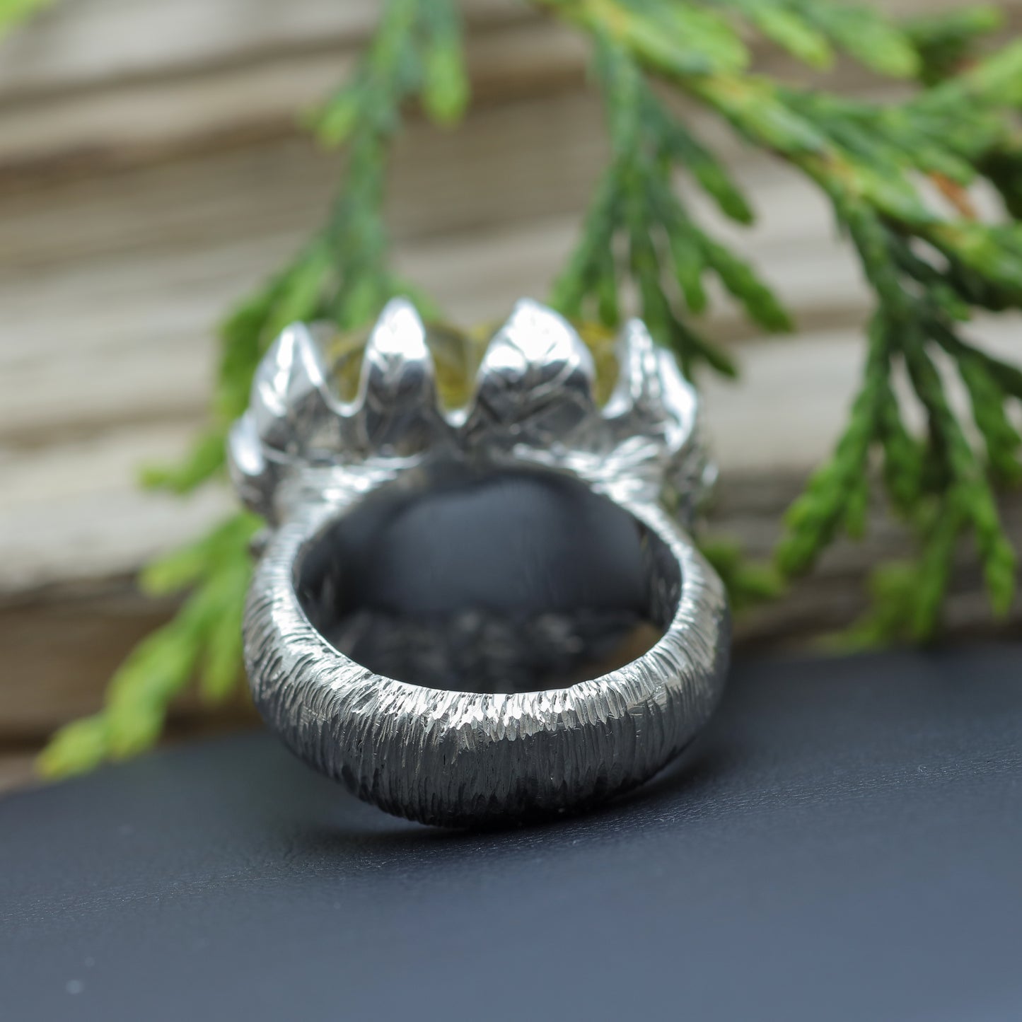 Hand-Textured Heart Lemon Quartz Solitaire Ring