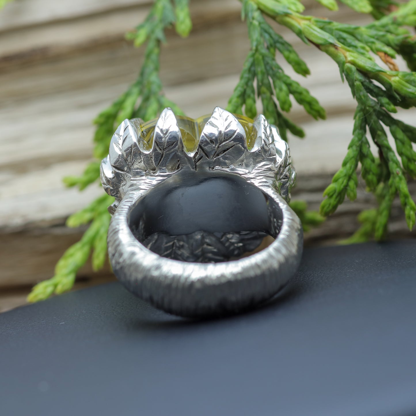 Hand-Textured Heart Lemon Quartz Solitaire Ring
