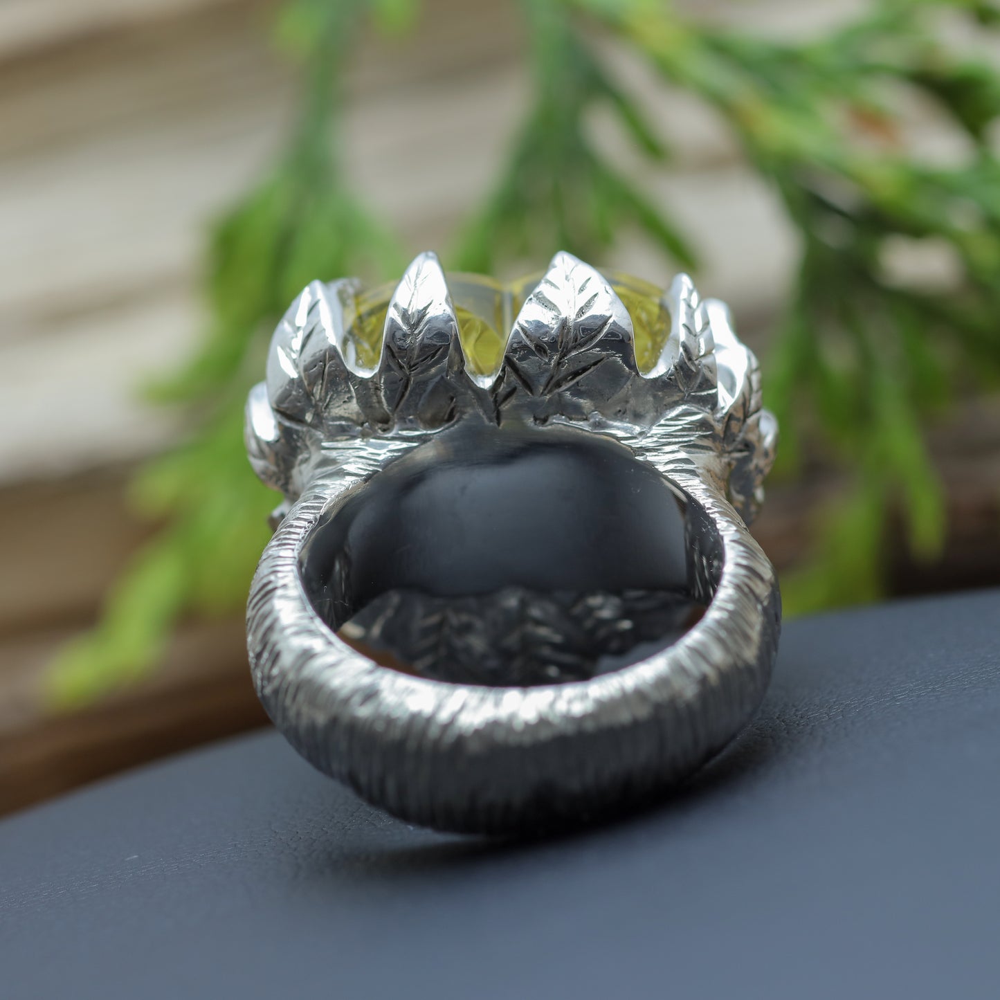 Hand-Textured Heart Lemon Quartz Solitaire Ring