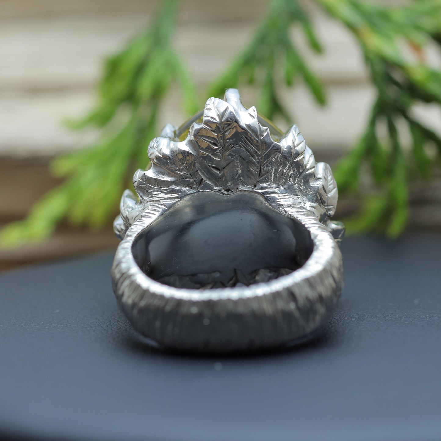 Hand-Textured Heart Lemon Quartz Solitaire Ring