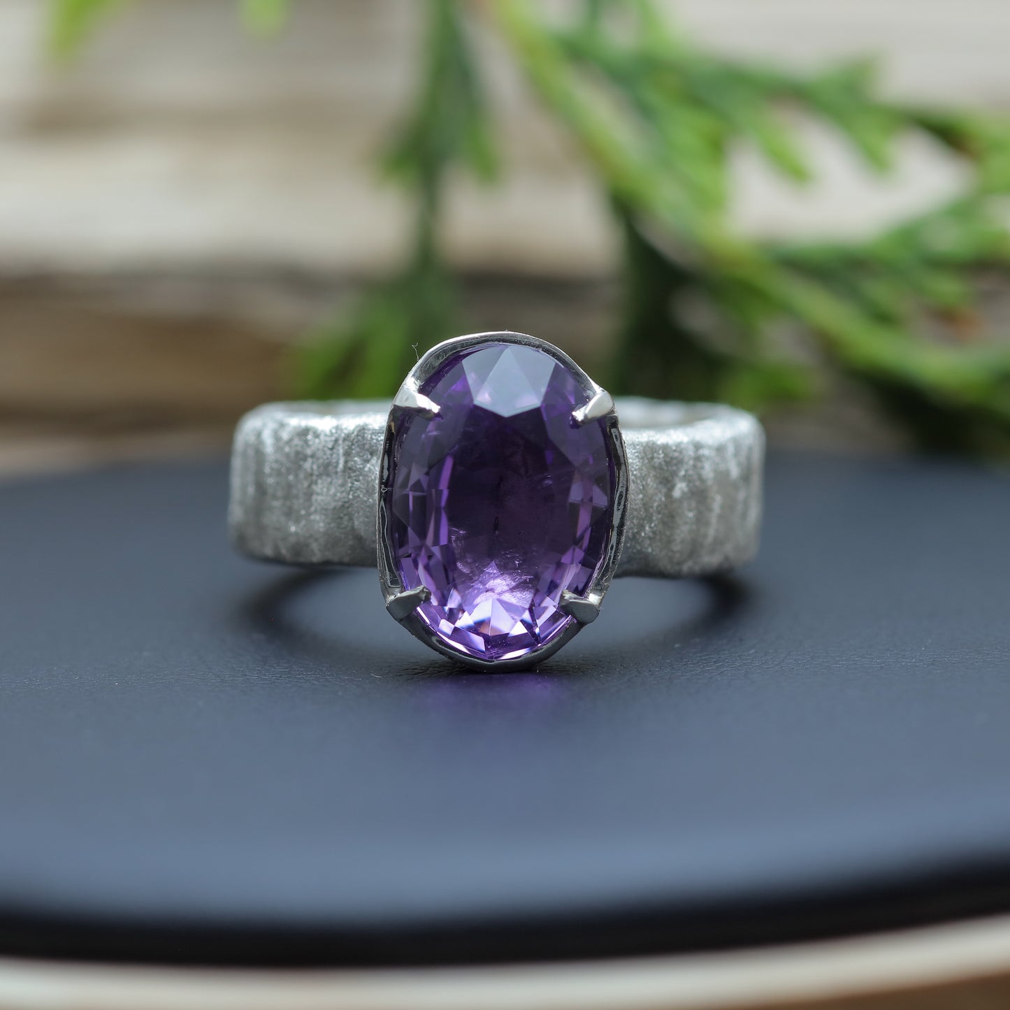 Organic Textured Oval Amethyst Statement Ring