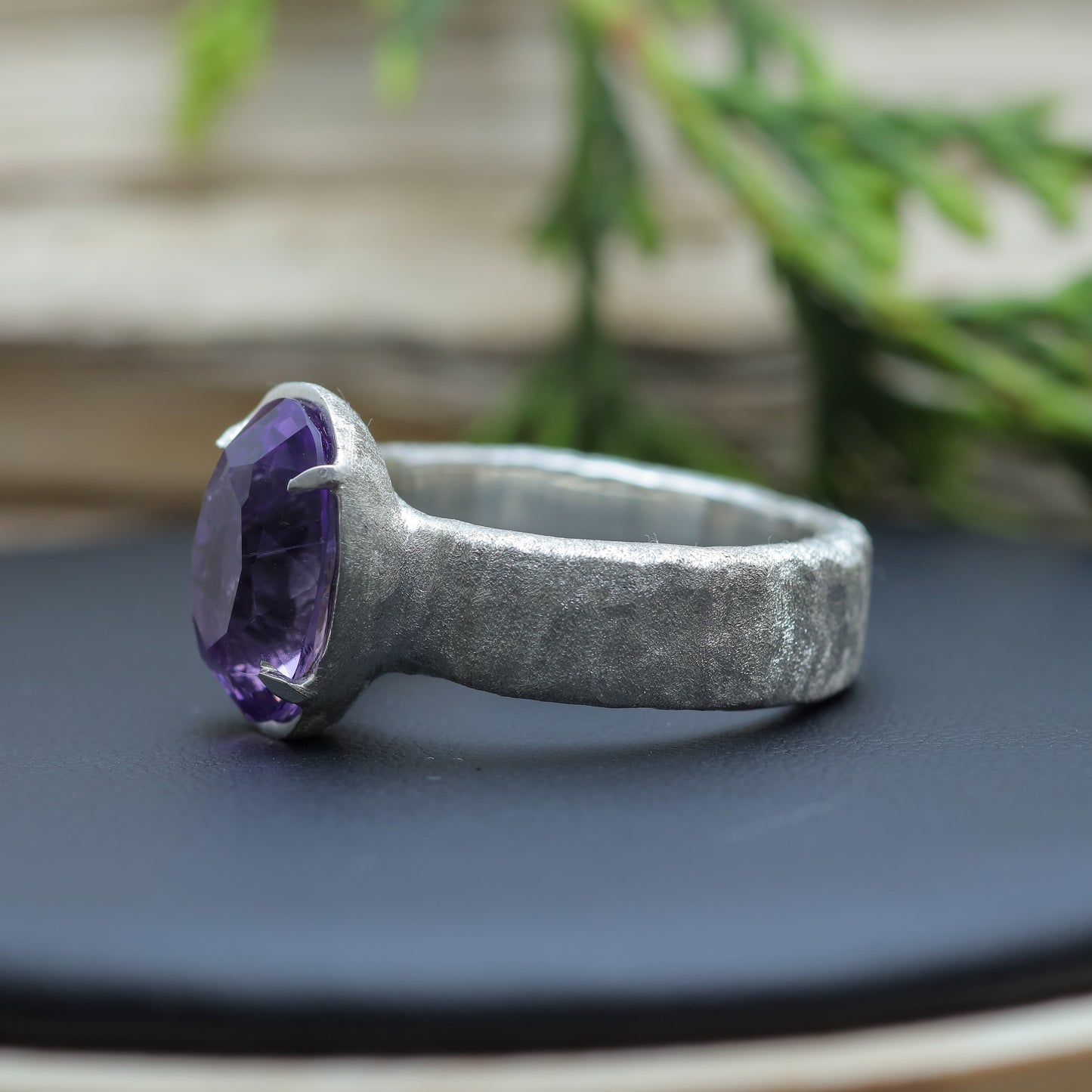 Organic Textured Oval Amethyst Statement Ring