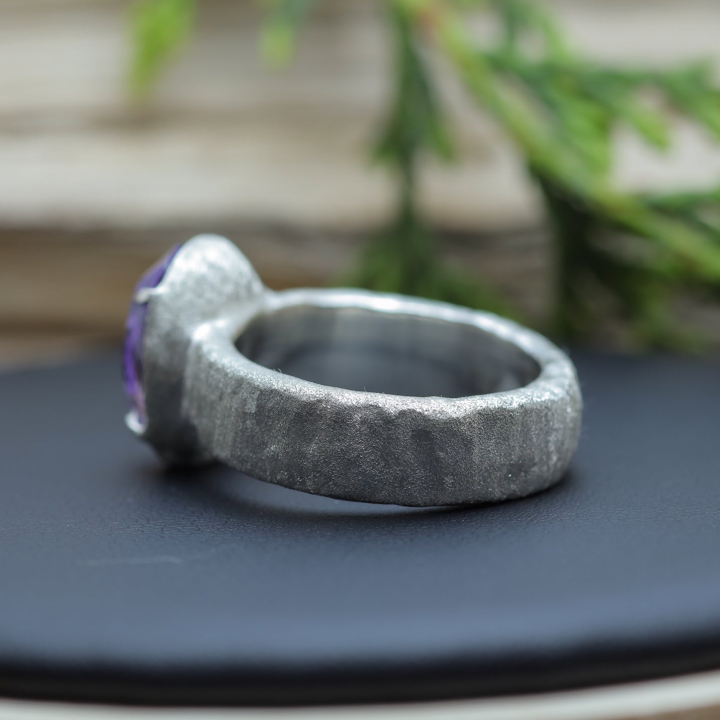 Organic Textured Oval Amethyst Statement Ring