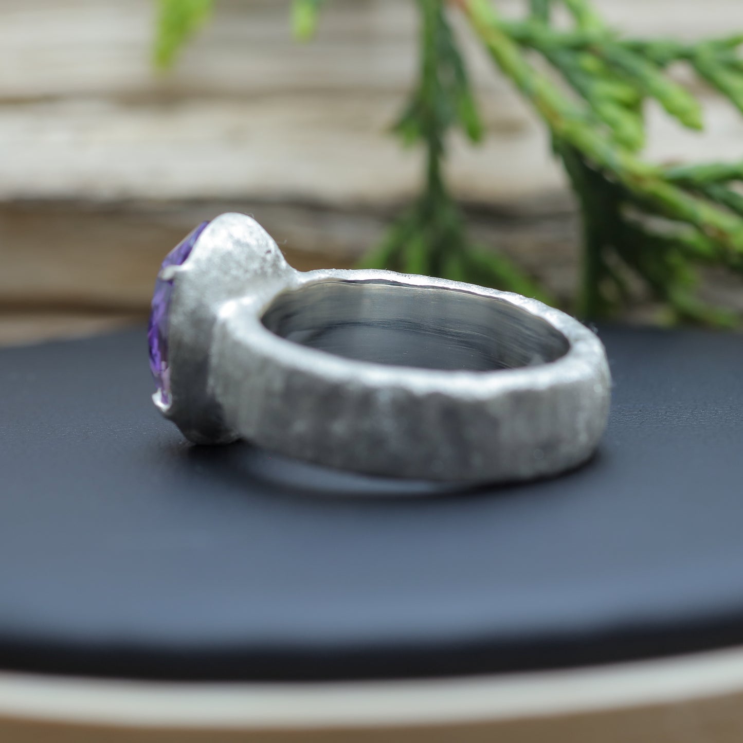 Organic Textured Oval Amethyst Statement Ring