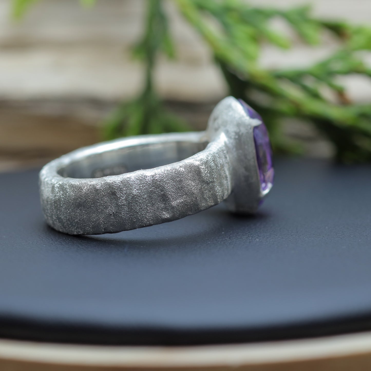 Organic Textured Oval Amethyst Statement Ring