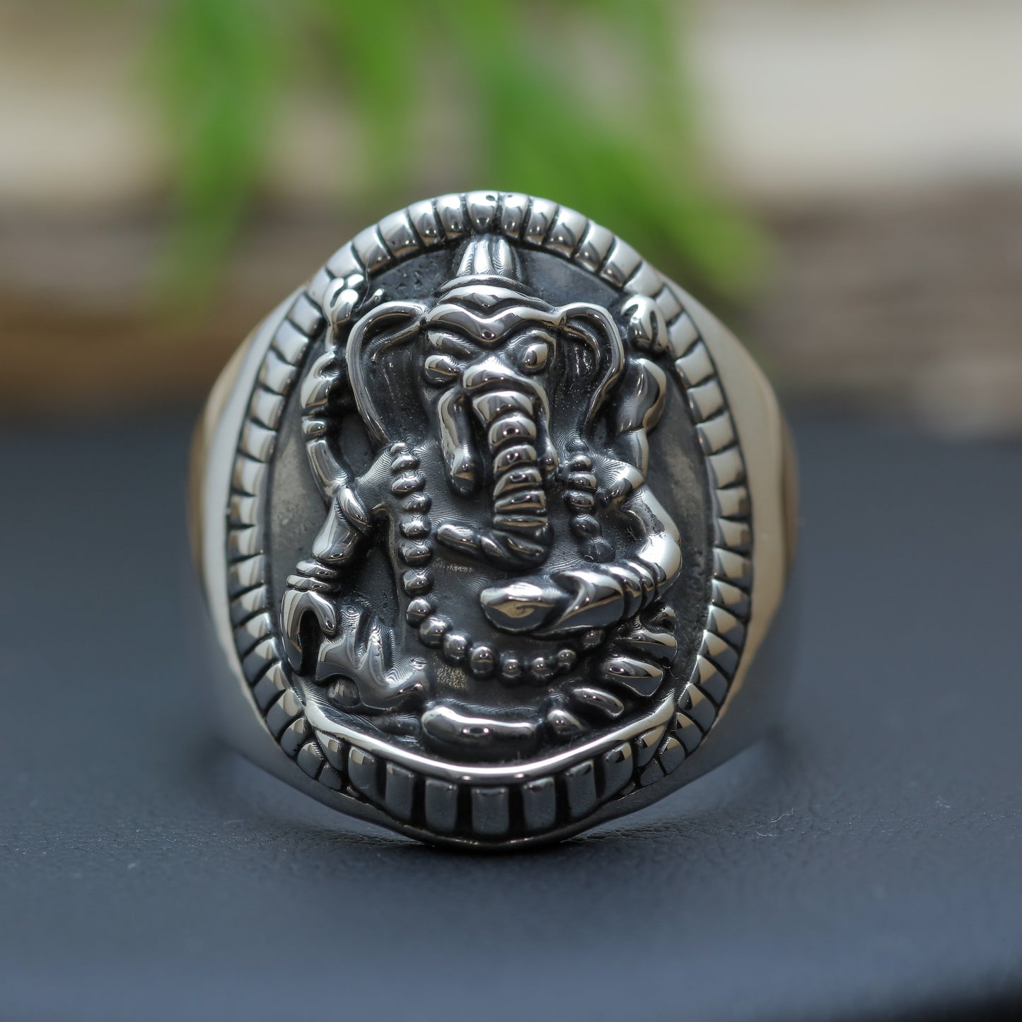 Men's "Ganesha: Lord of Beginnings" Heavy Signet Ring in Sterling Silver (11.8g)