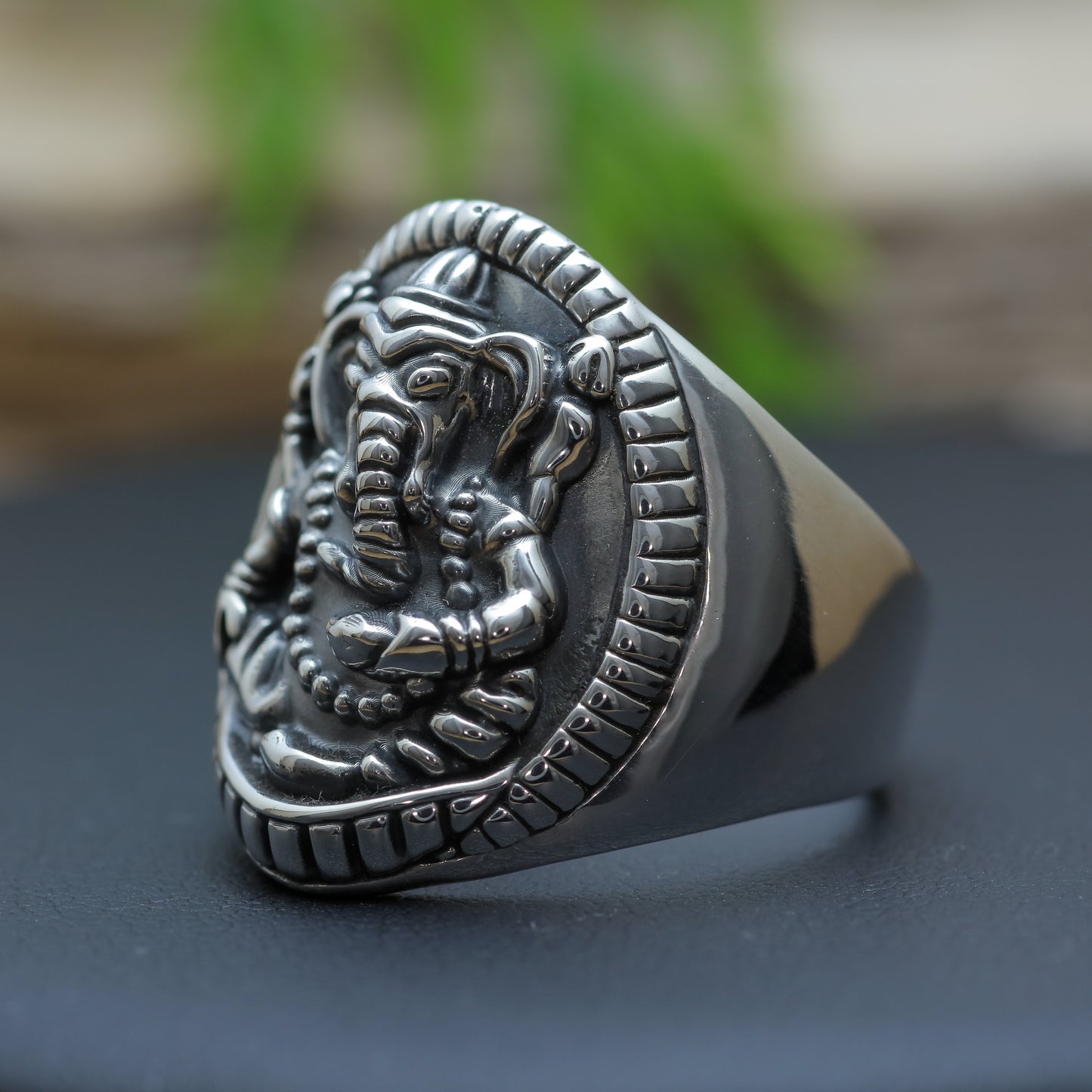 Men's "Ganesha: Lord of Beginnings" Heavy Signet Ring in Sterling Silver (11.8g)